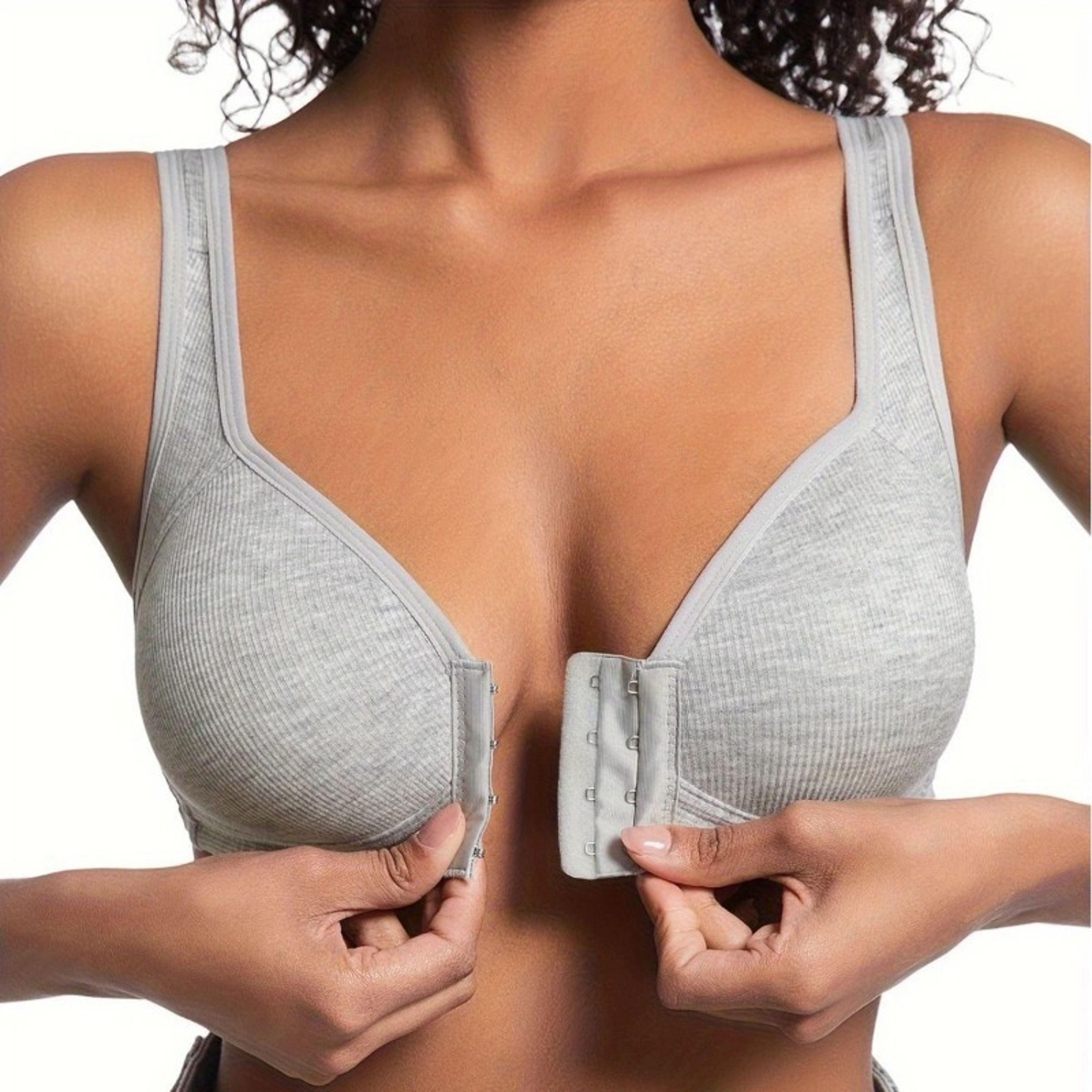 Womens Bra WireFree Front Closure Solid Color Full Coverage Fixed Cups Ideal For MiddleAged Elderly 0