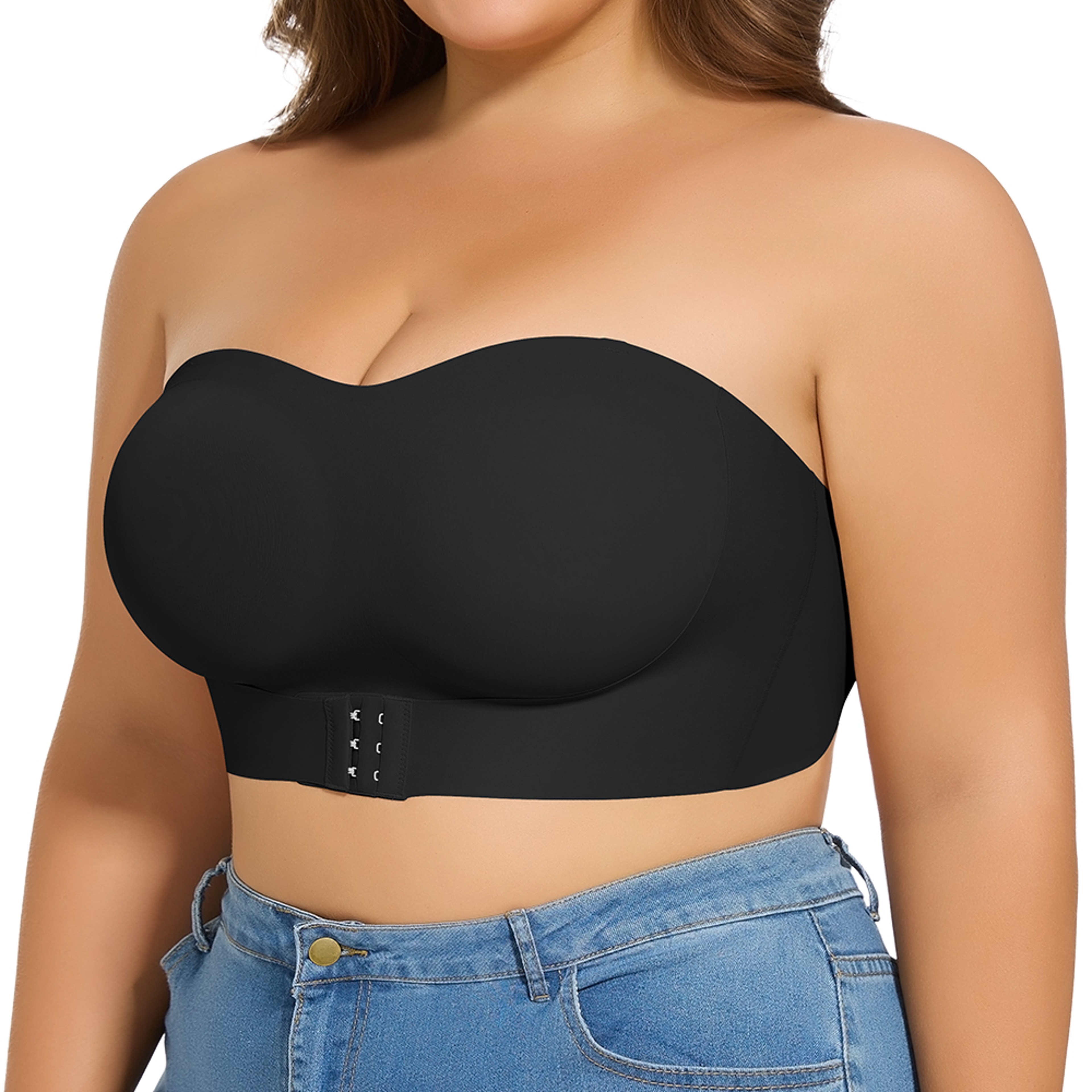 Women Strapless Padded Bra Seamfree Front Button Cross Bandage Comfortable Plus Size Lingerie For W 4