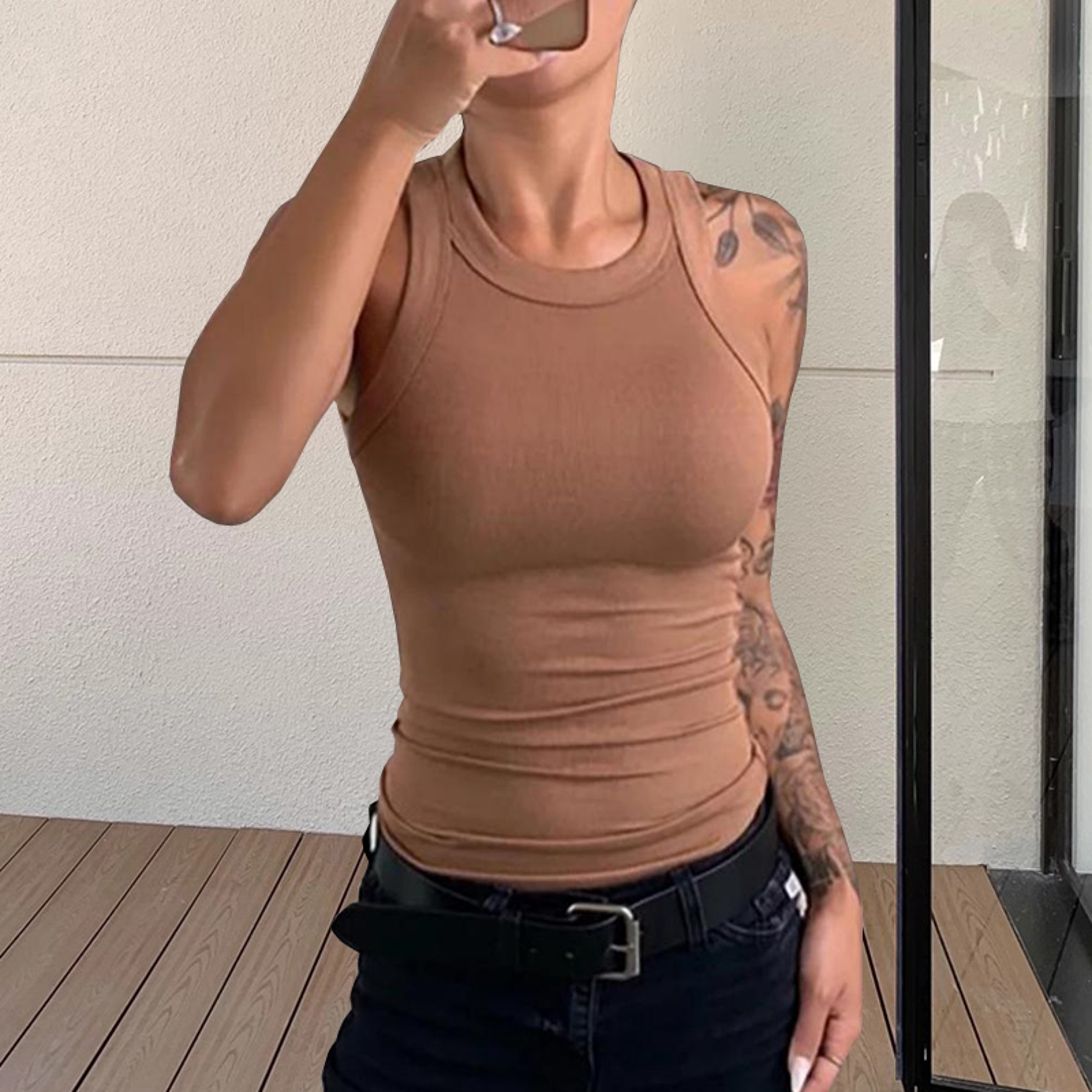 Solid Basic Tank Soft Top for Women, Sexy Sleeveless Round Neck Tank Top, Knitted Bottom Shirt, Summer Outfits – view 5