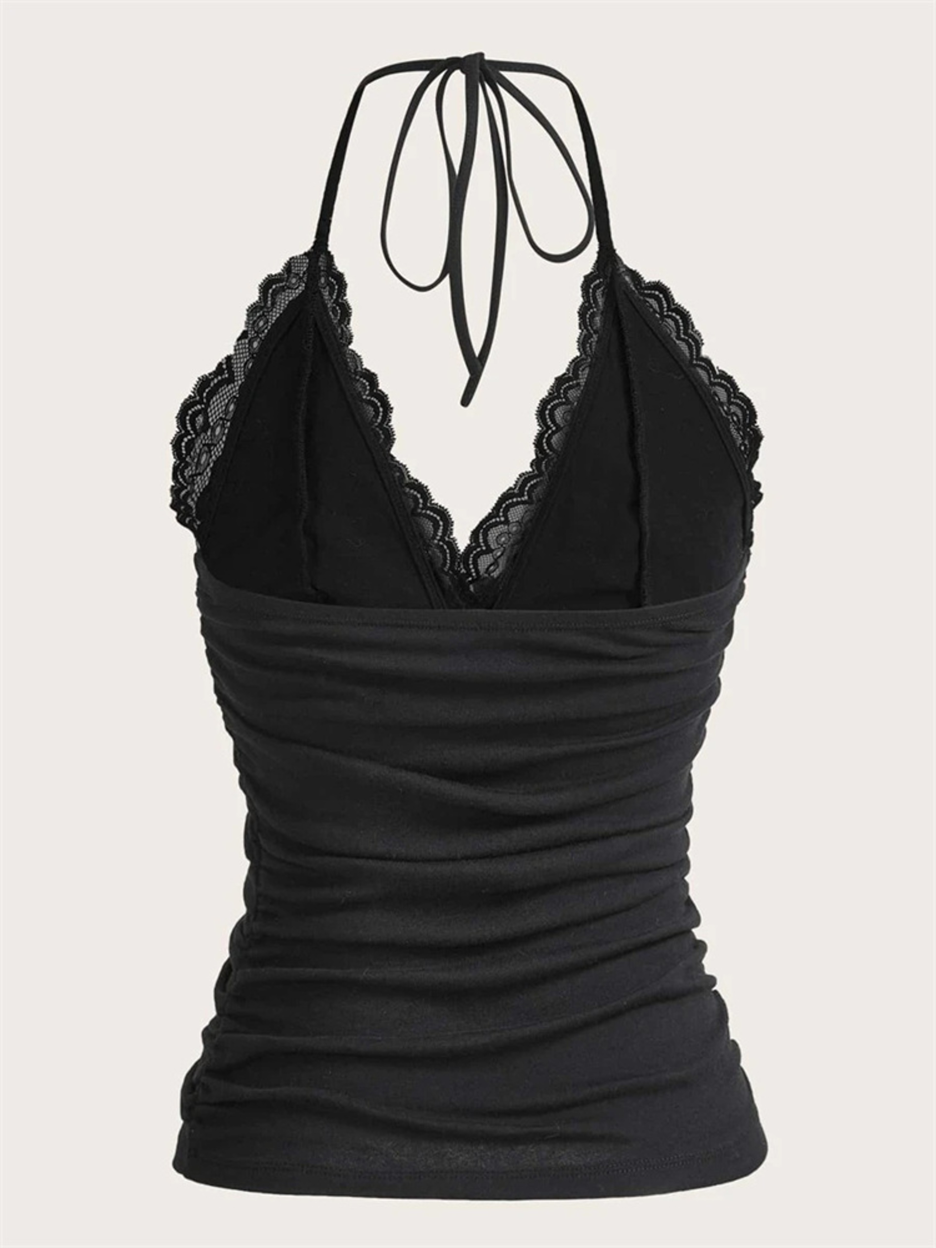 Goth Grunge Punk Black Lace Patchwork Halter Top Women Summer Solid Ruched Backless Sleeveless Tank 1