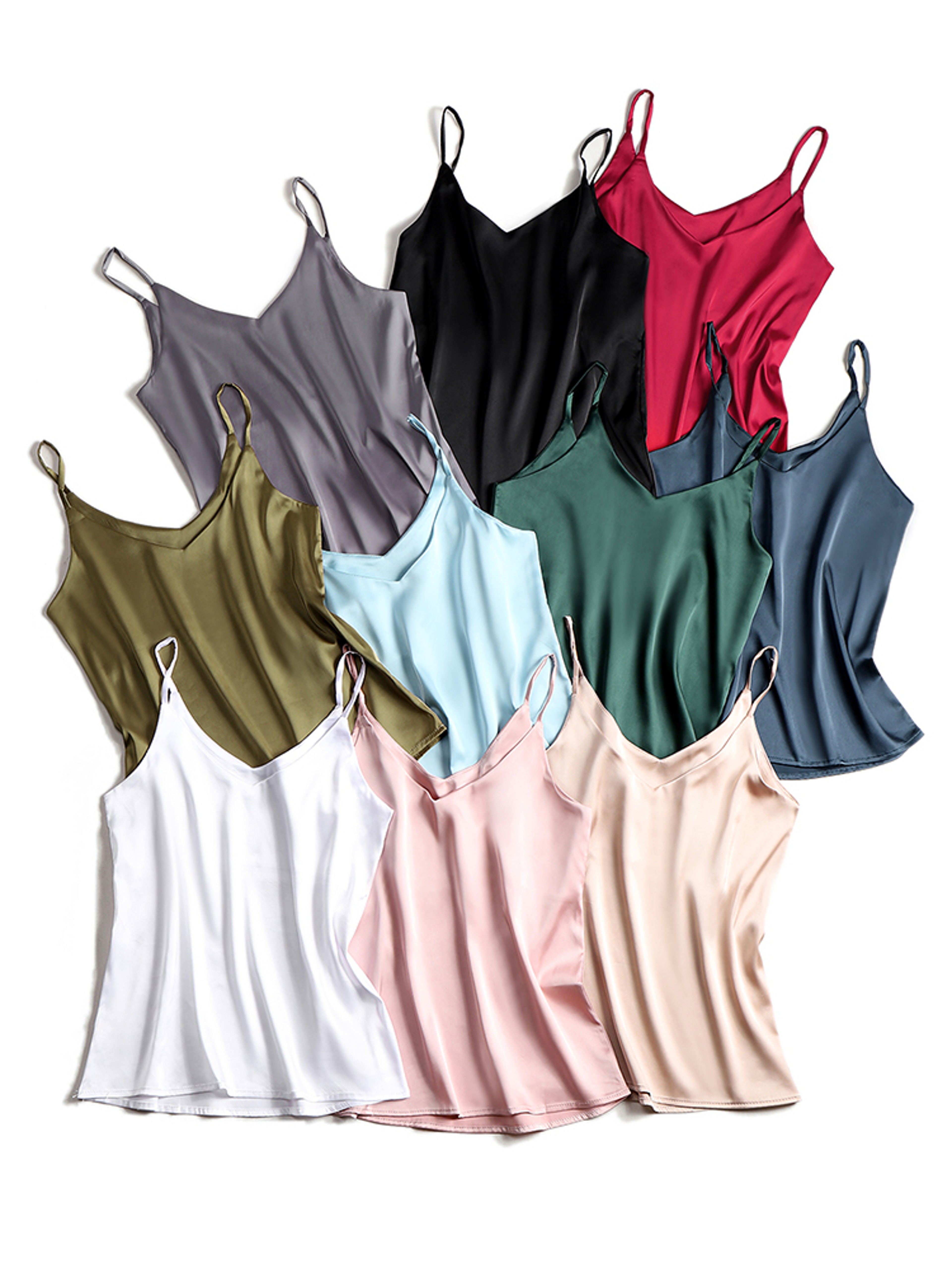 Spaghetti Strap Top Women, Halter V Neck Basic White Cami, Sleeveless Satin Silk Tank Tops, Women's Summer Camisole – view 3