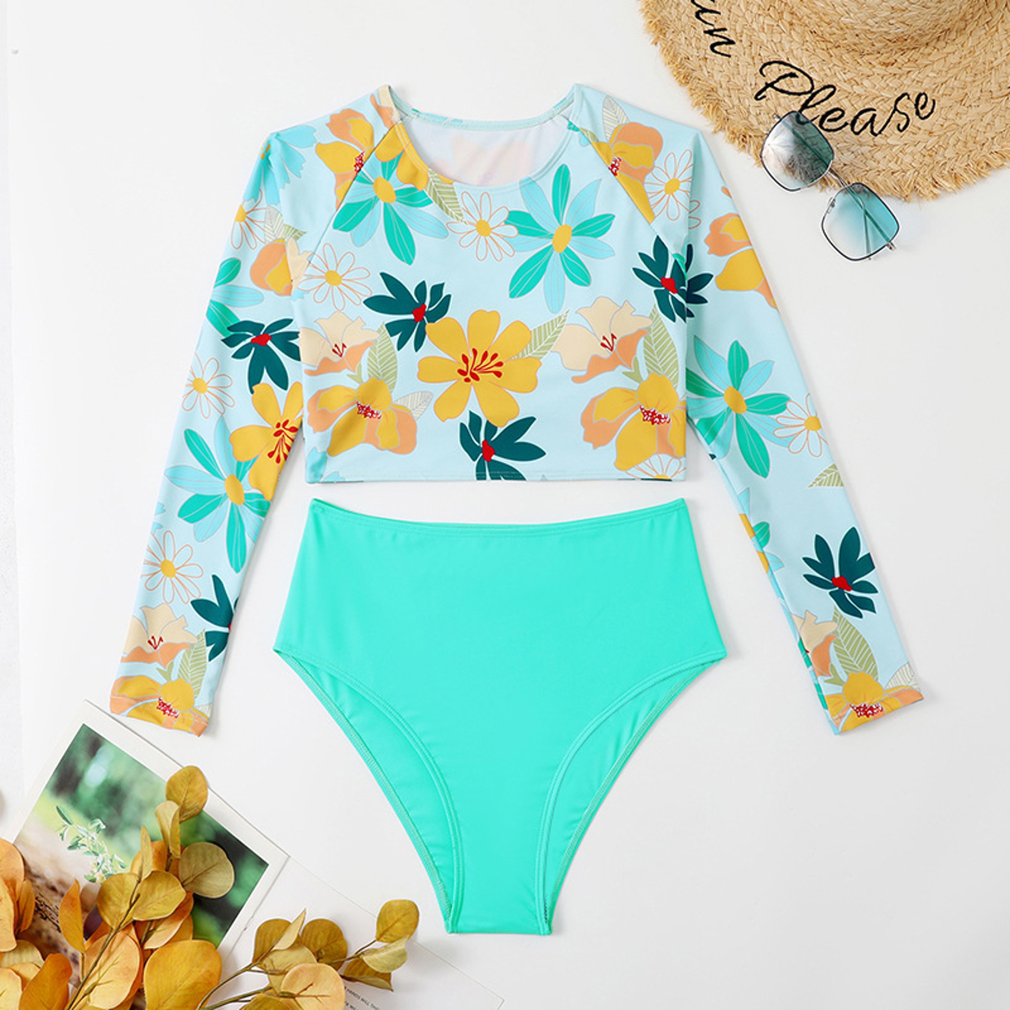 Bikini Set High Waist Swimsuit, Vintage Retro Swimwear, Women Swimsuit Bathing Suit, Long Sleeves Beachwear Female – view 6