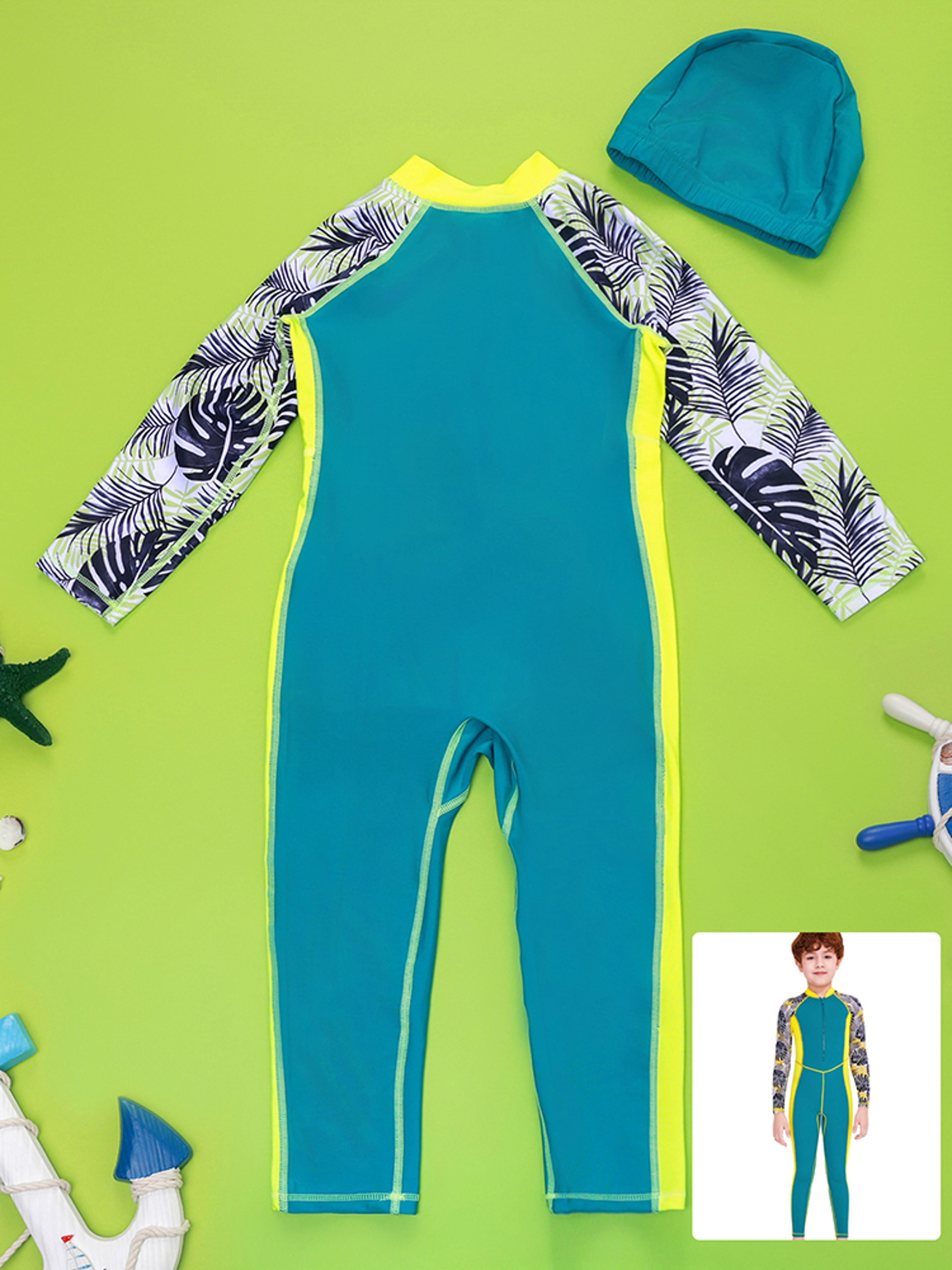 One-Piece Quick Drying Boys Swimwear, Summer Children Swimsuits, Kid Short Sleeve Sun Protection – view 3
