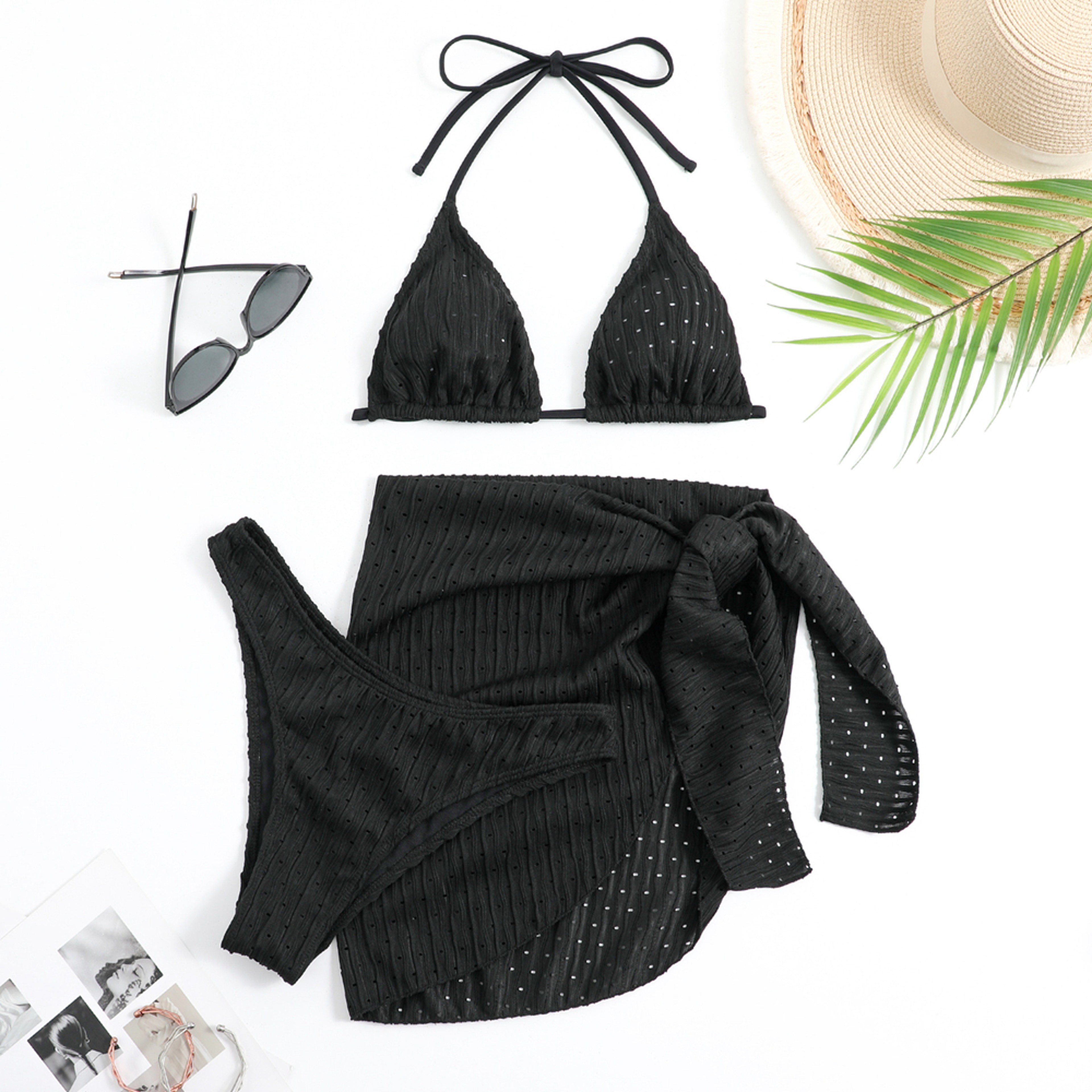 Summer Halter Bikini Women Sexy Thong Swimwear With Sarong Skirt White Black Pink Green Beachwear 8