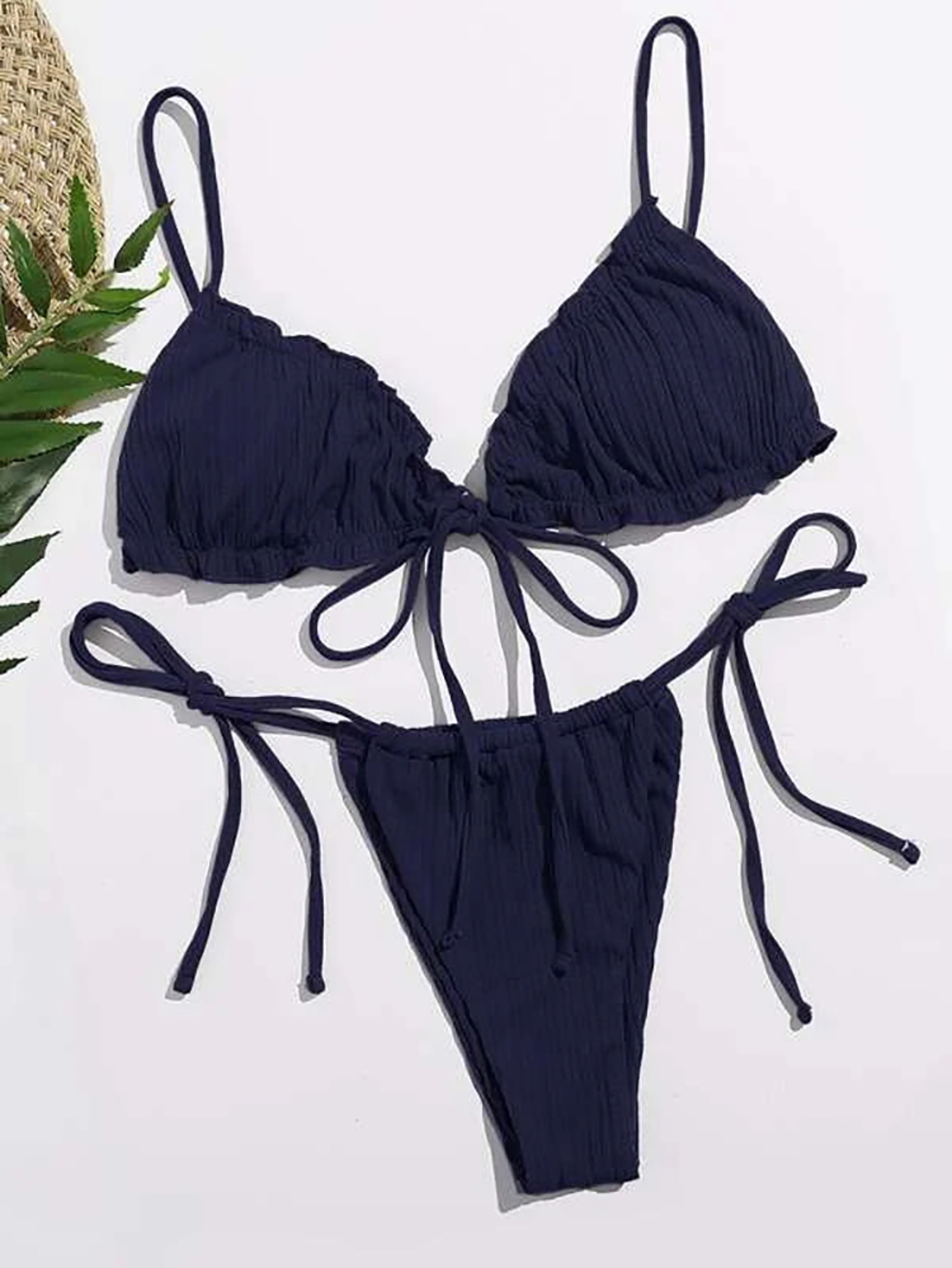 Sexy Swimsuit Pit Stripe Bikini, Women Swimwear Bathing Suits, Push Up Biquinis, Bandage Beachwear Solid Sets – view 3