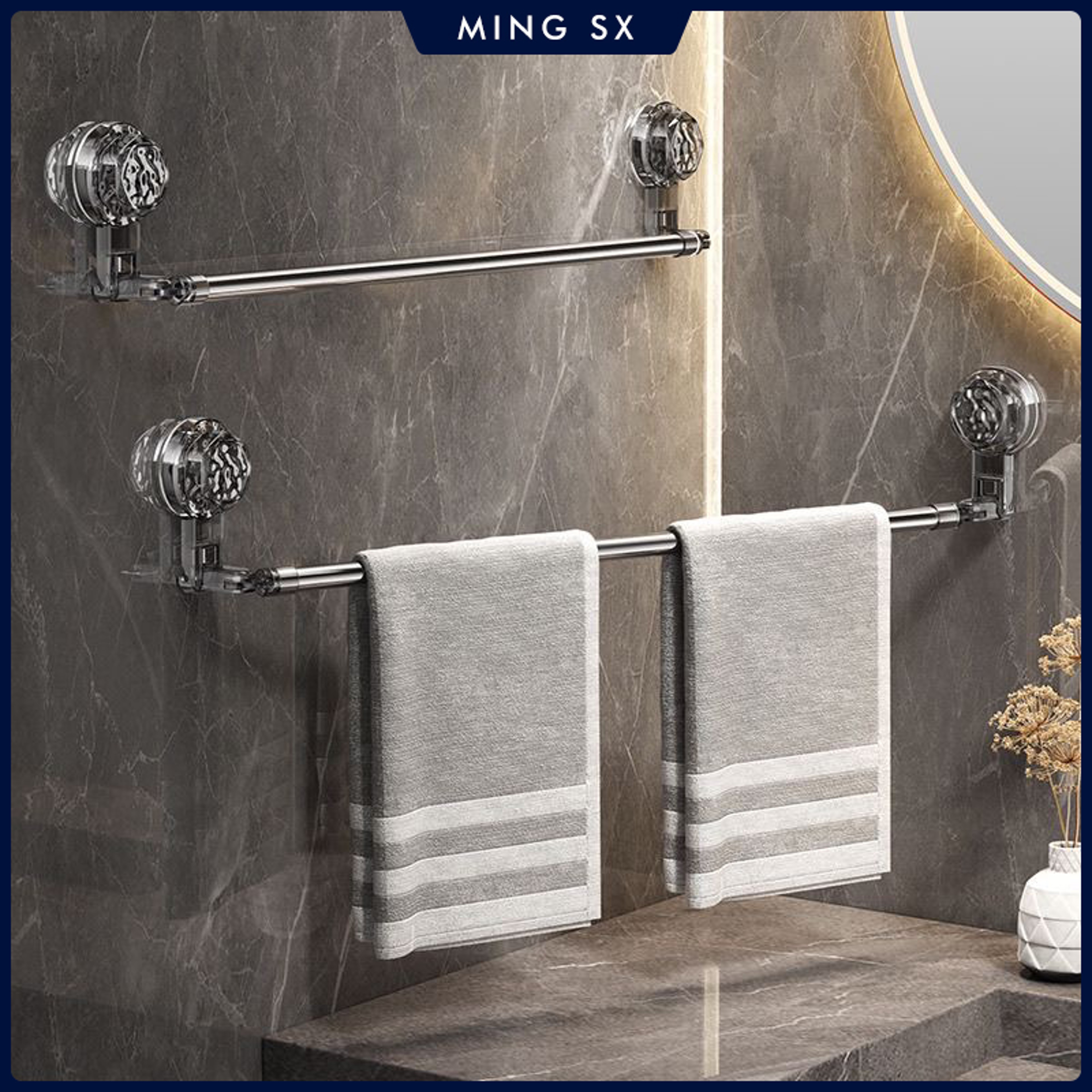 Suction Cup Wall Towel Rack, No Driling, Single Rod Retractable Towel Rack, Self-Adhesive Storage Rack, Kitchen Bathroom – view 1
