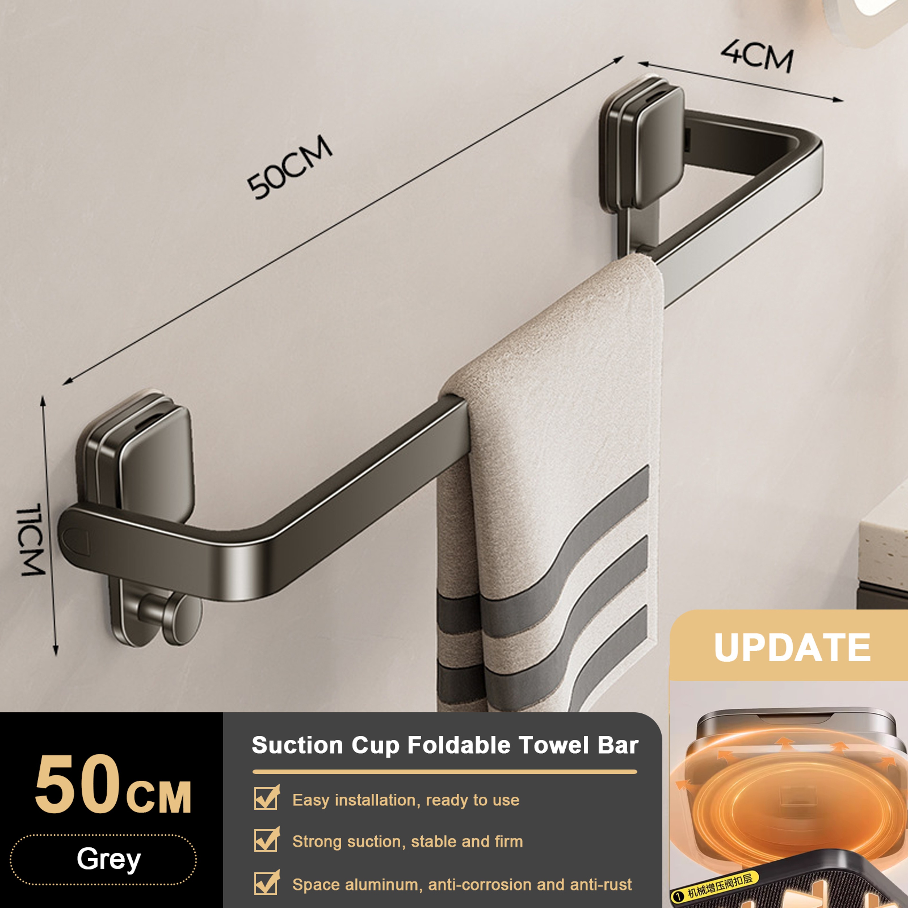 Suction Cup Folding Bathroom Hand Towel Rack Towel Holder Wall Mount No Drill Towel Bar Apartment 8