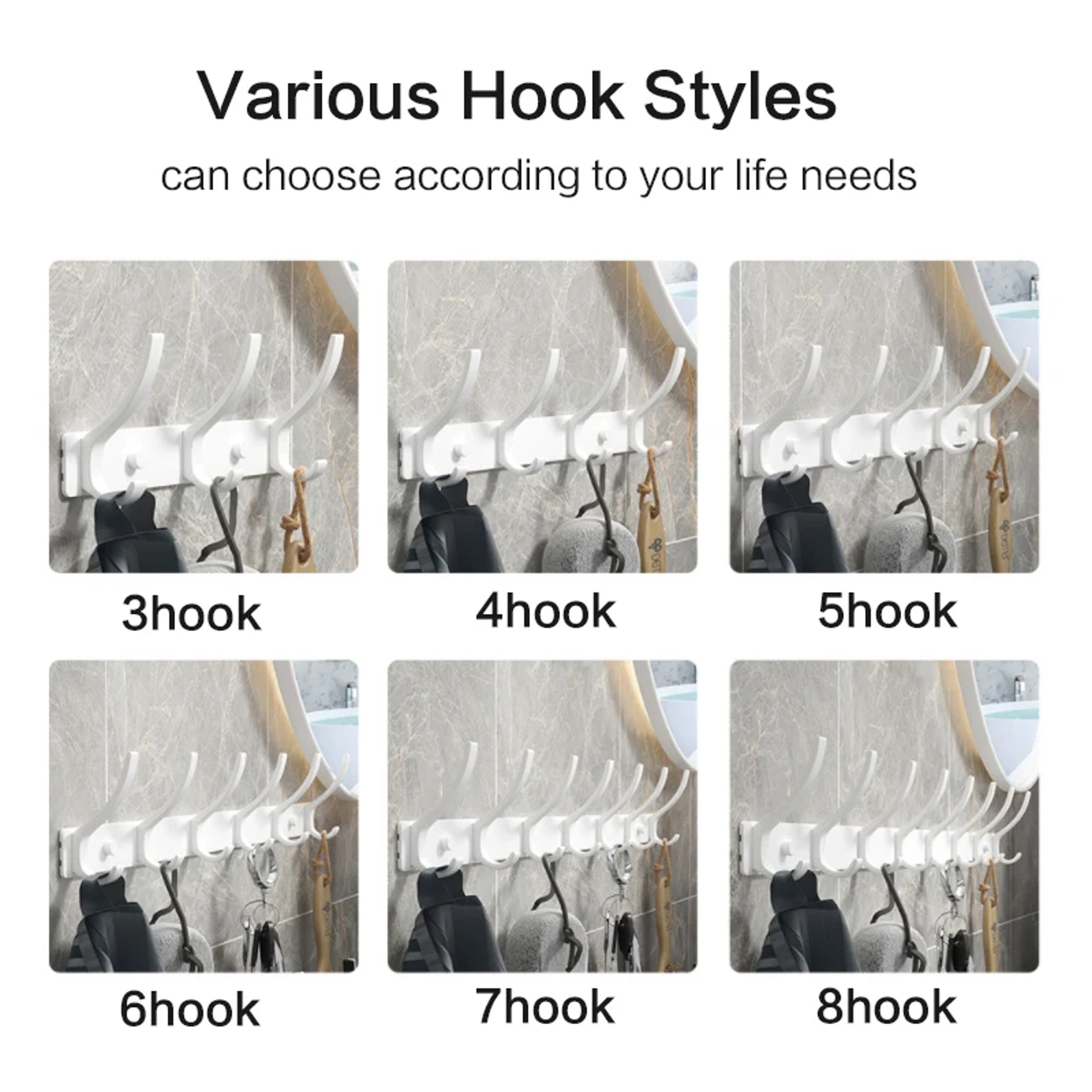 Black White Folding Robe Hook, Towel Hanger Nail Free, Wall Rack Hook, Coat Clothes Holder, Bathroom Kitchen Accessories – view 4