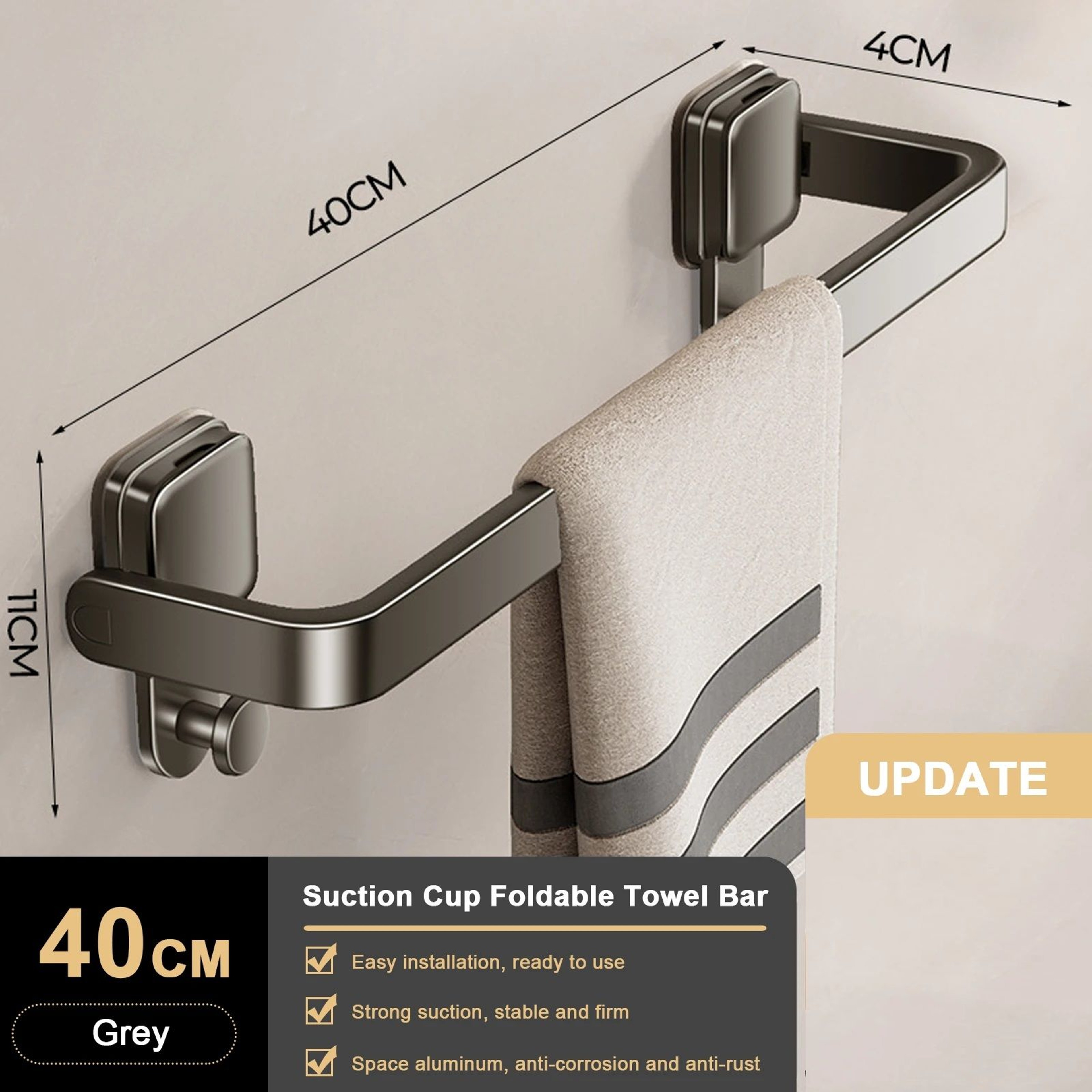 Suction Cup Bathroom Towel Rack Holder Folding Wall Mount No Drill Space Saving Hand Towel Bar For  6