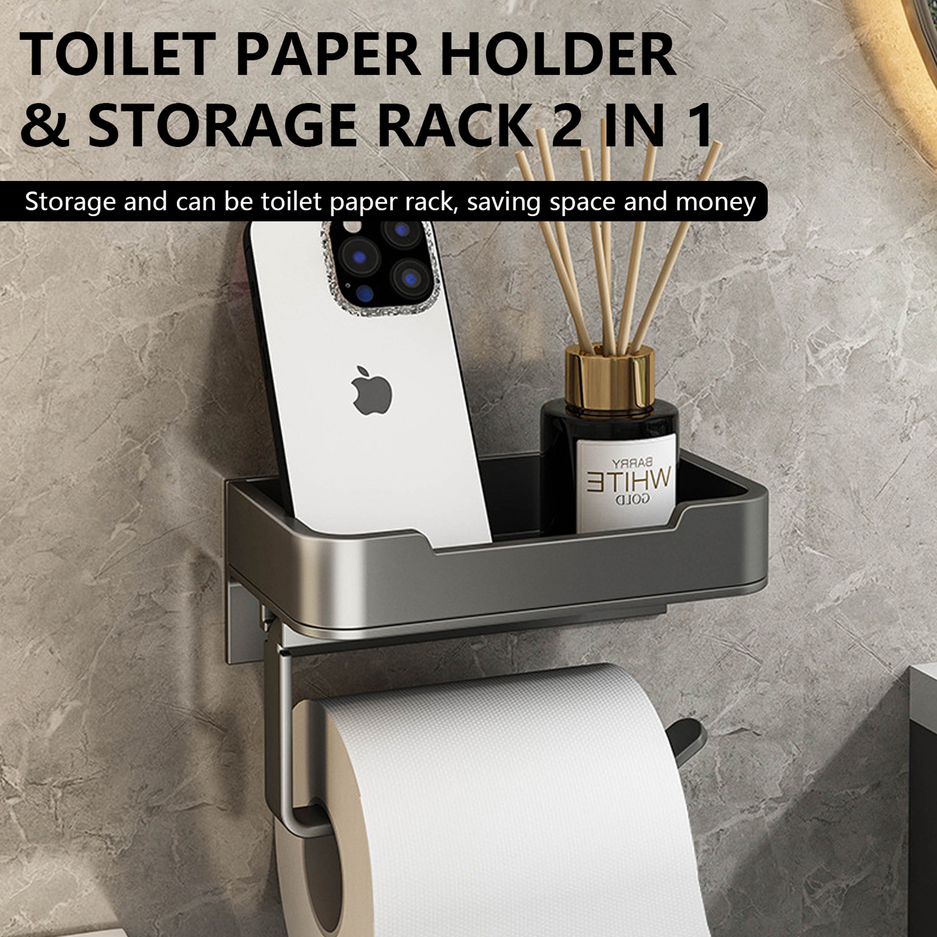 Toilet Paper Holder Space Aluminum Wall Mounted Black Toilet Paper Roll Holder Bathroom Accessories