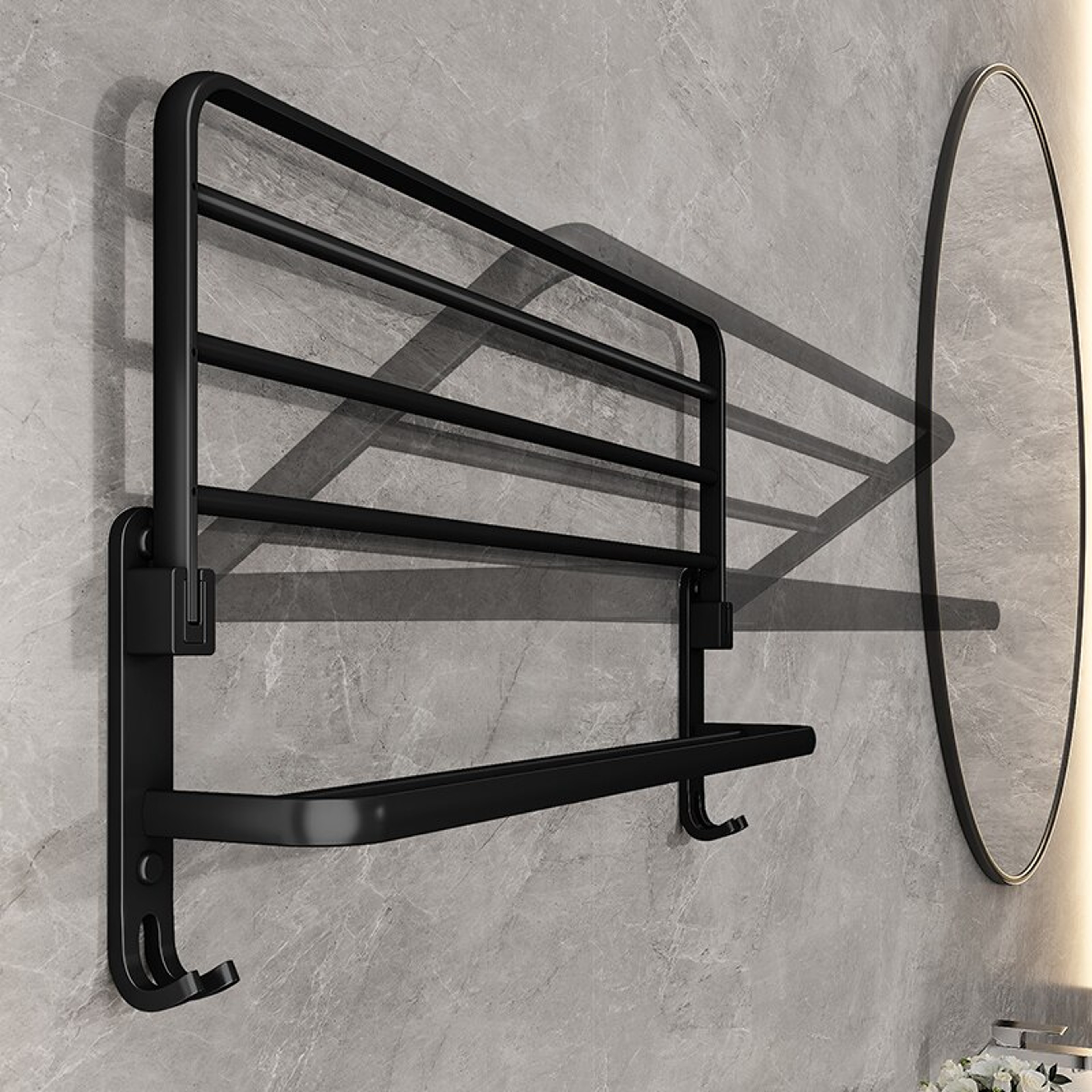 Matte Black Folding Holder With Hook, Wall Mount Aluminum Towel Rack, Towel Holder for Bathroom – view 4