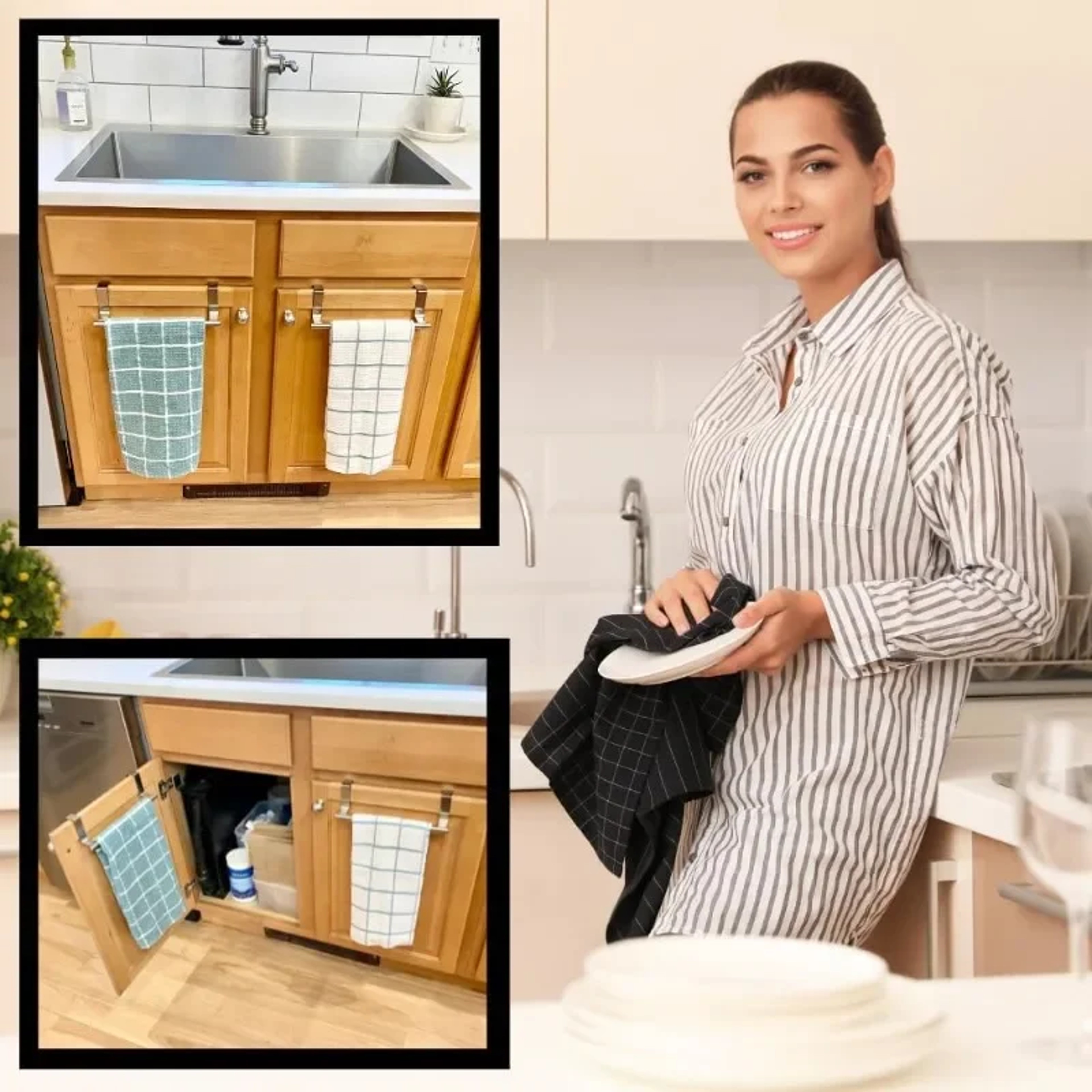 Towel Rack Over Door Stainless Steel Towel Bar NonDrilling Bathroom Kitchen Hanging Holder 4
