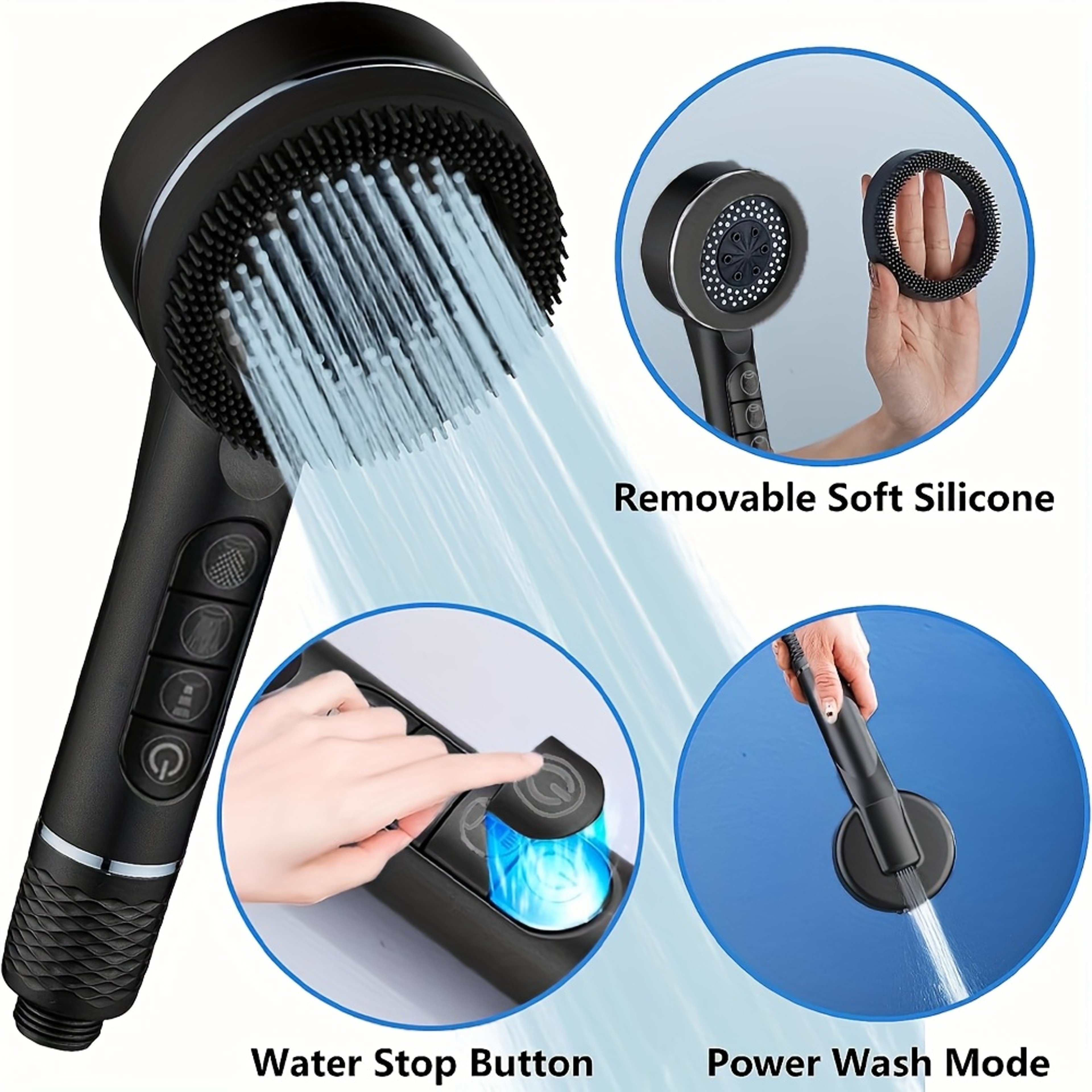 Selfcleaning Shower Head With Silicone Brush High Pressure ABS Showerhead With OneKey Stop Water Ma 2