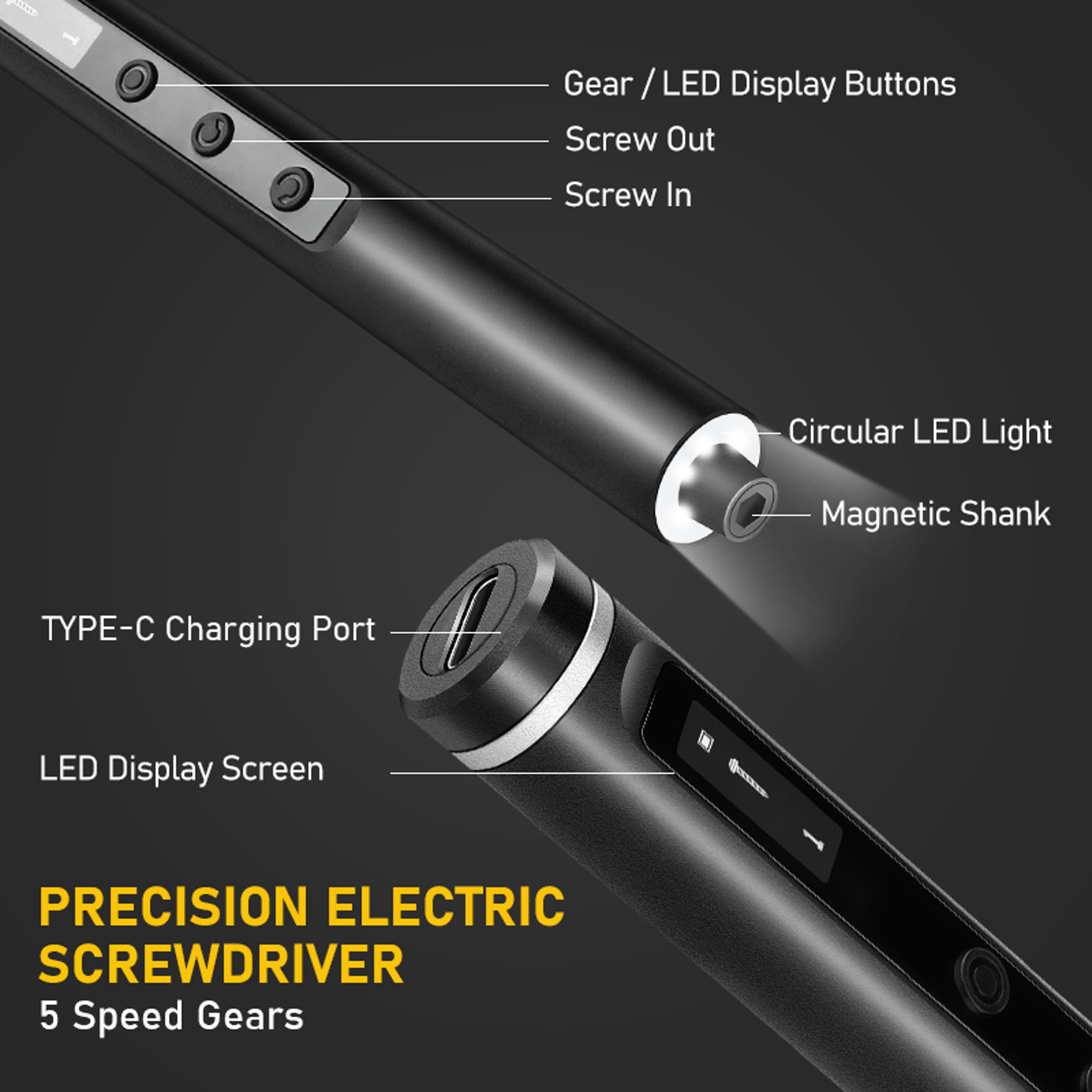 5-Speed Torque Precision Electric Screwdriver Set, Rechargeable Screwdriver, DIY iPhone Repair Tool, Disassembly – view 2