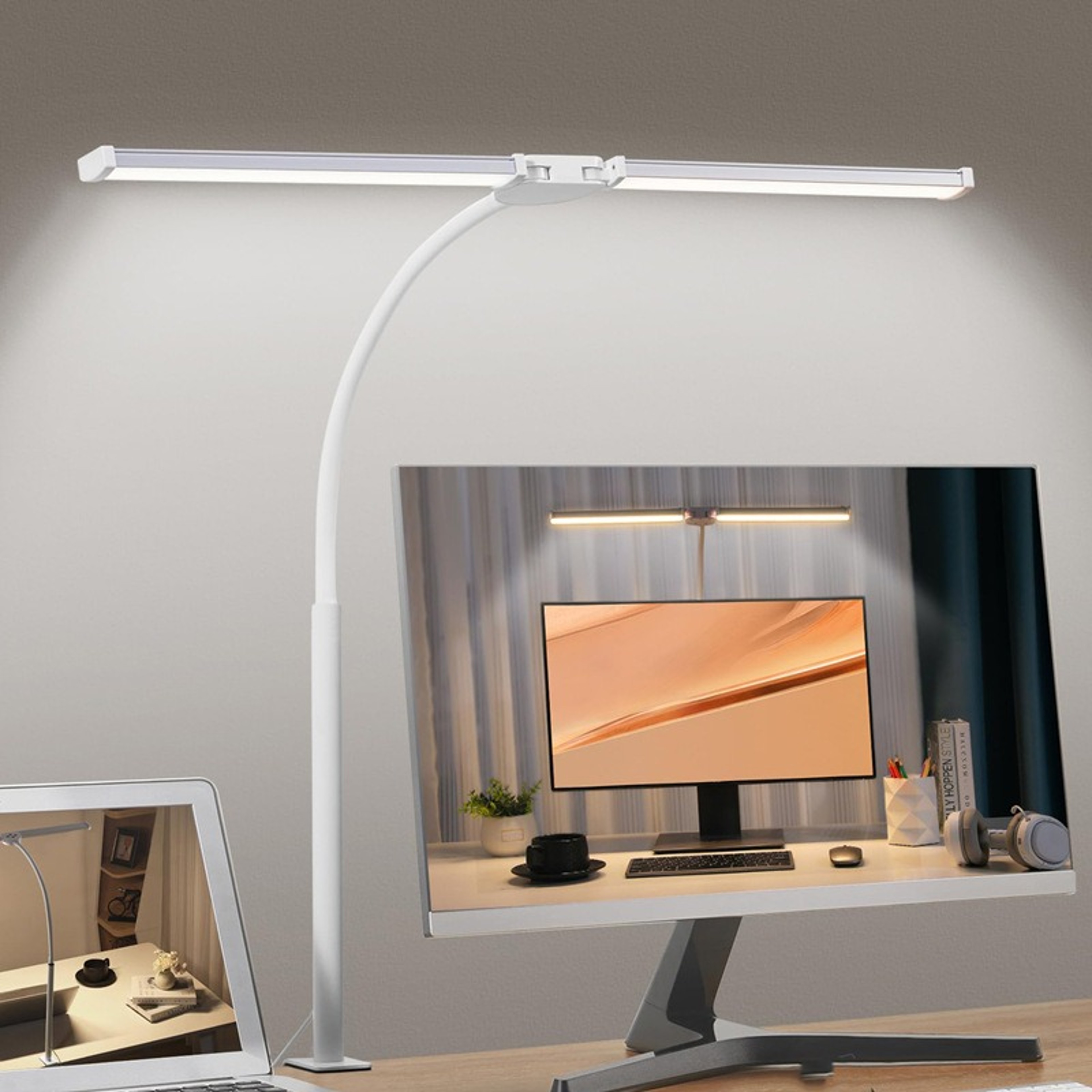 Double Head LED Desk Lamp, Dimmable PC Monitor Light, USB Table Lamp for Reading, Eye Protection, Modes for Office – view 8