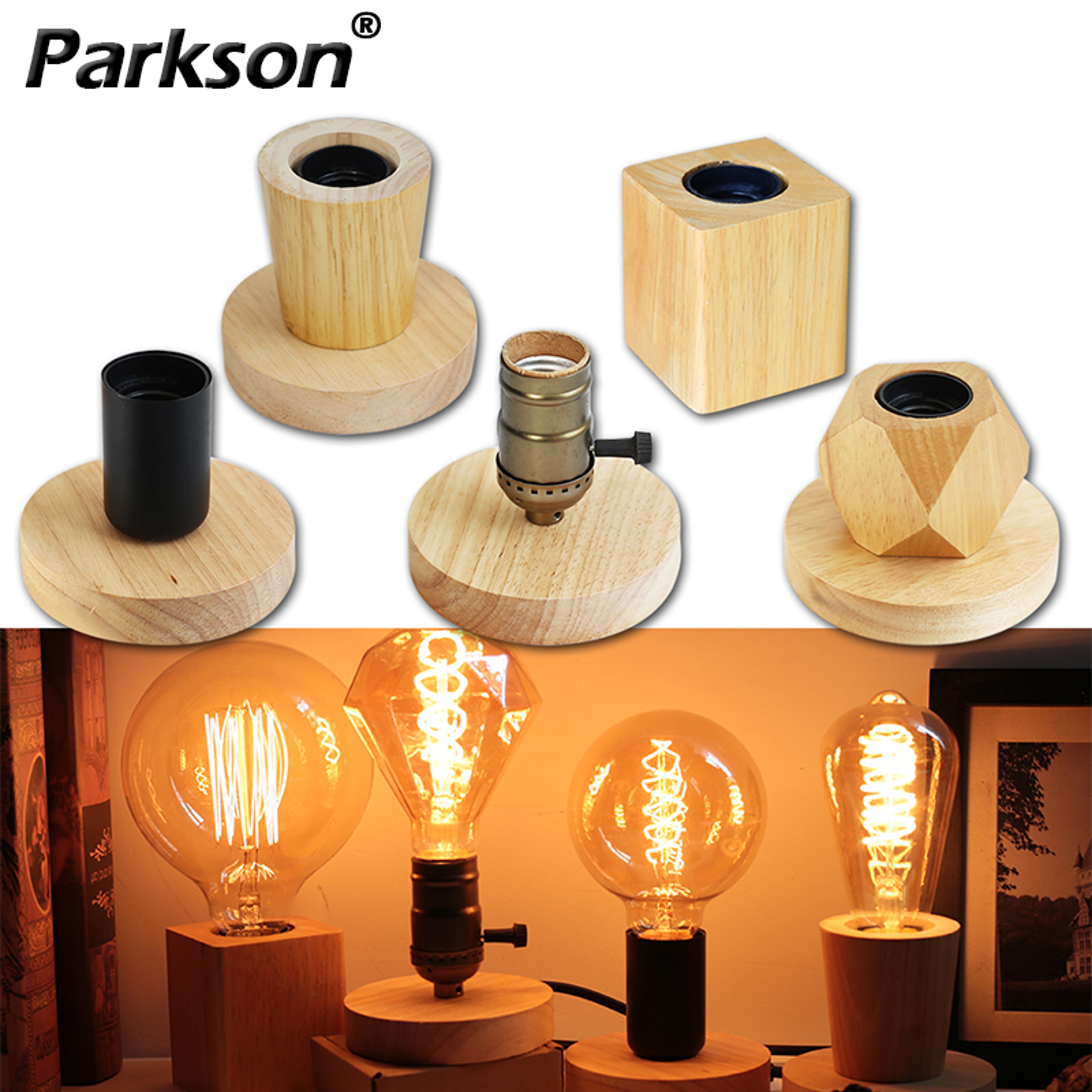 Retro Vintage Table Lamp, Wood Night Light Plug, Bedroom Bedside Desk Lamp, Floor Decor, Multiple Shapes, Ideal for Home – view 1