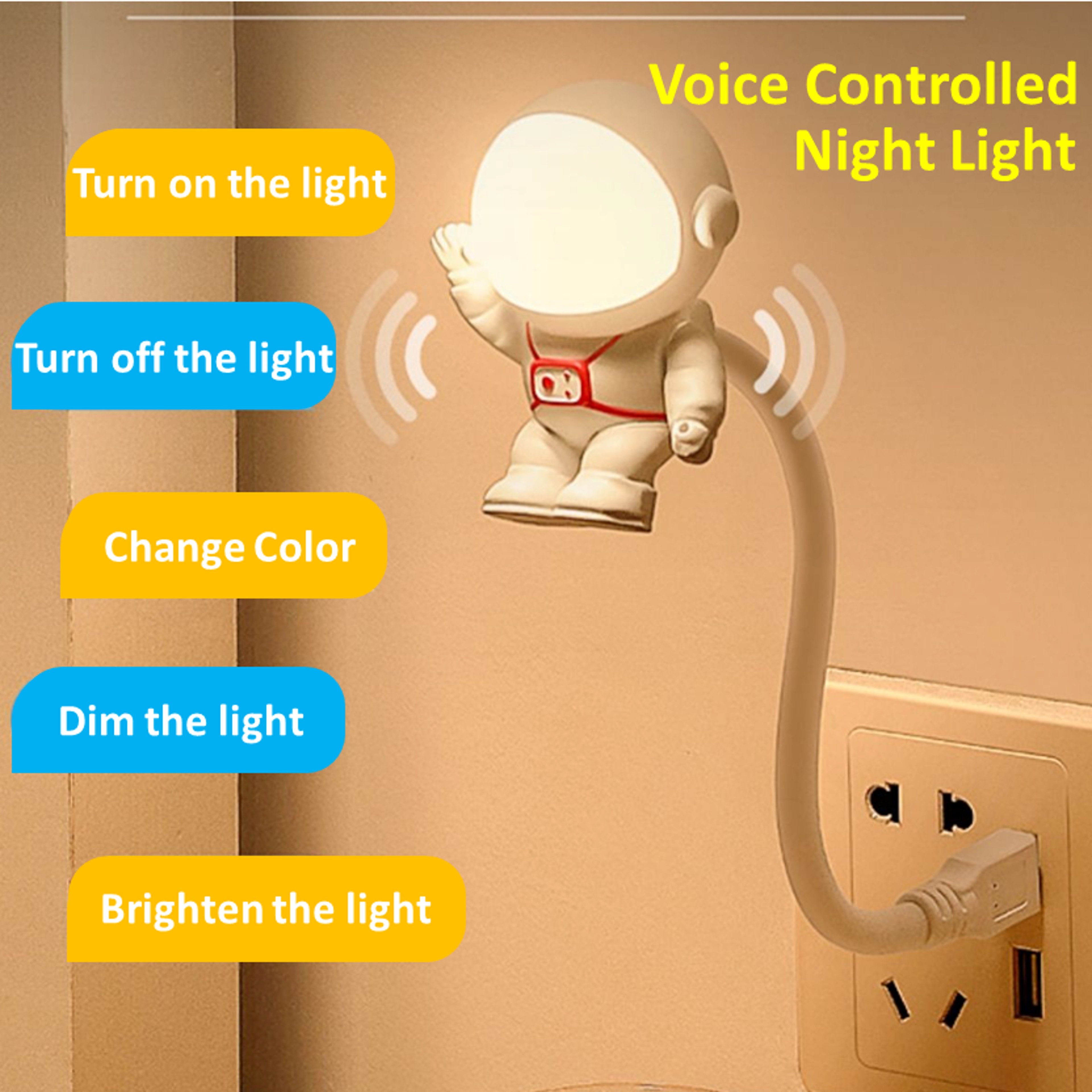 Astronaut USB Night Light Voice Control LED Lamp Mini LED USB Plug Eyes Protection Sound Sensor Bed