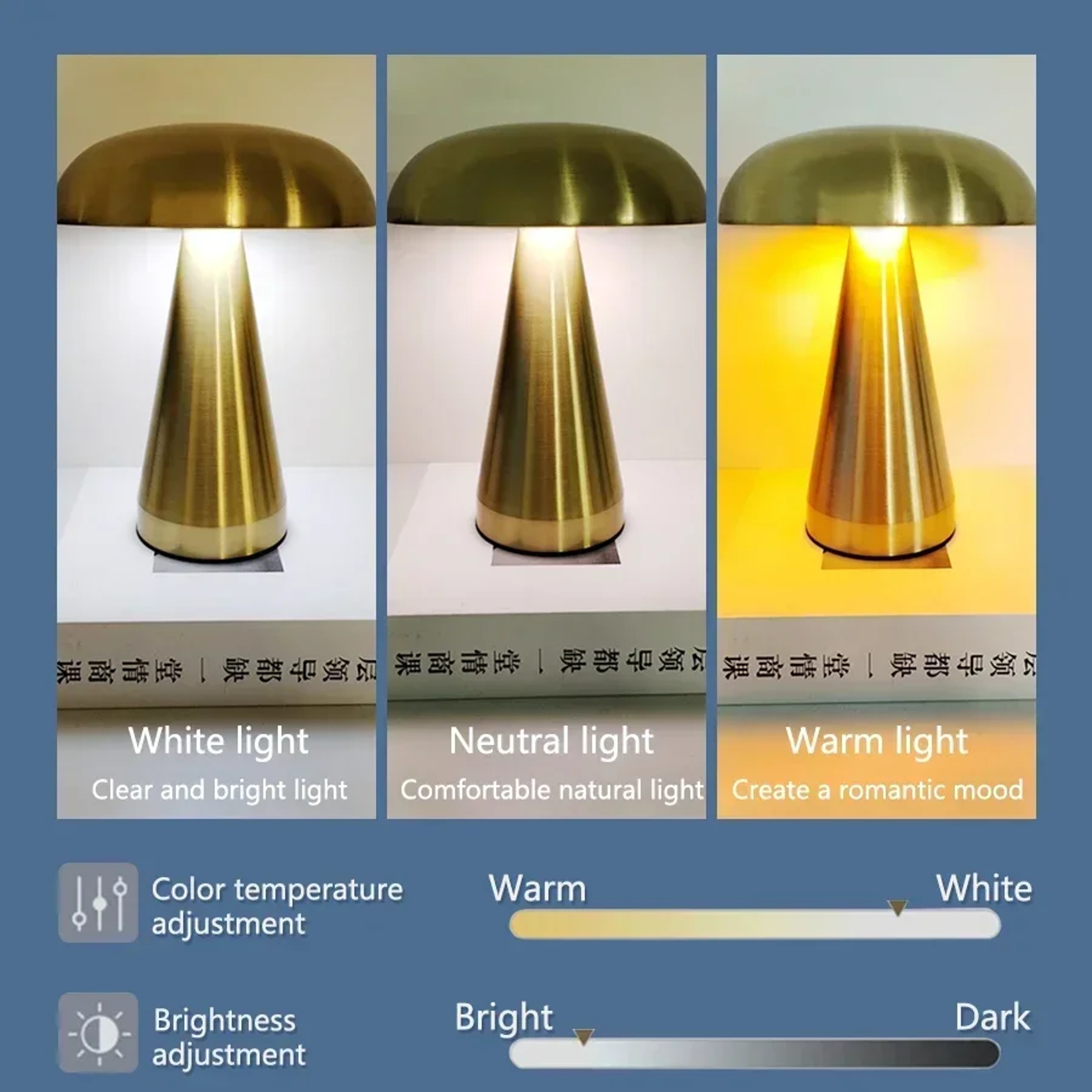 Retro Mushroom LED Table Lamp, Rechargeable Touch Sensor Bedside Lamp, Reading Light for Bedroom, Restaurant and Bar – view 4