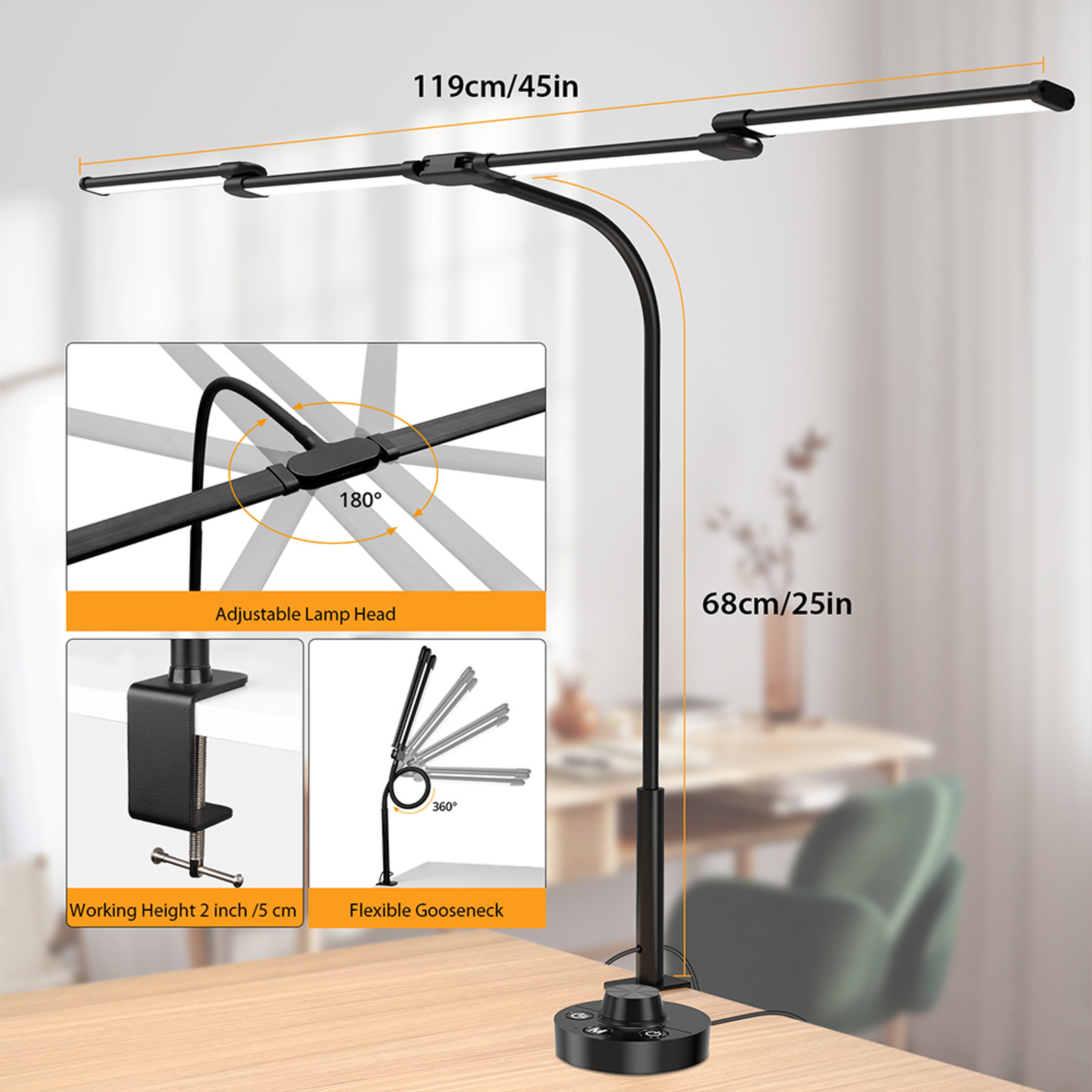LED Desk Lamp With Clamp Architect Desk Lamp For Home Office Ultra Bright Auto Dimming PC Light Ste