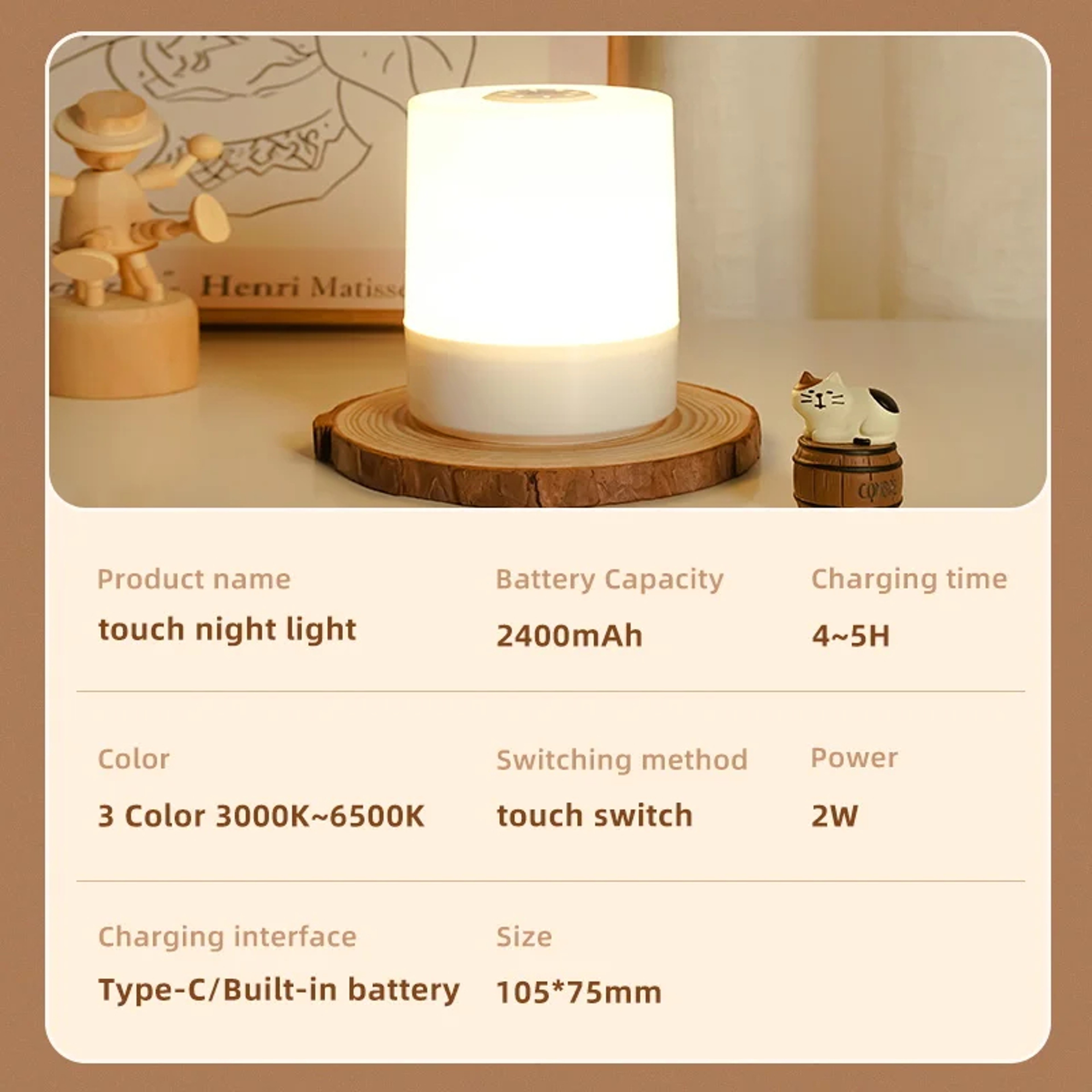 Touch Night Lamp, Dimming Bedroom Bedside Lamp, USB Charging Night Light, Ambient Light, Soft Light Table Lamp for Kids – view 6
