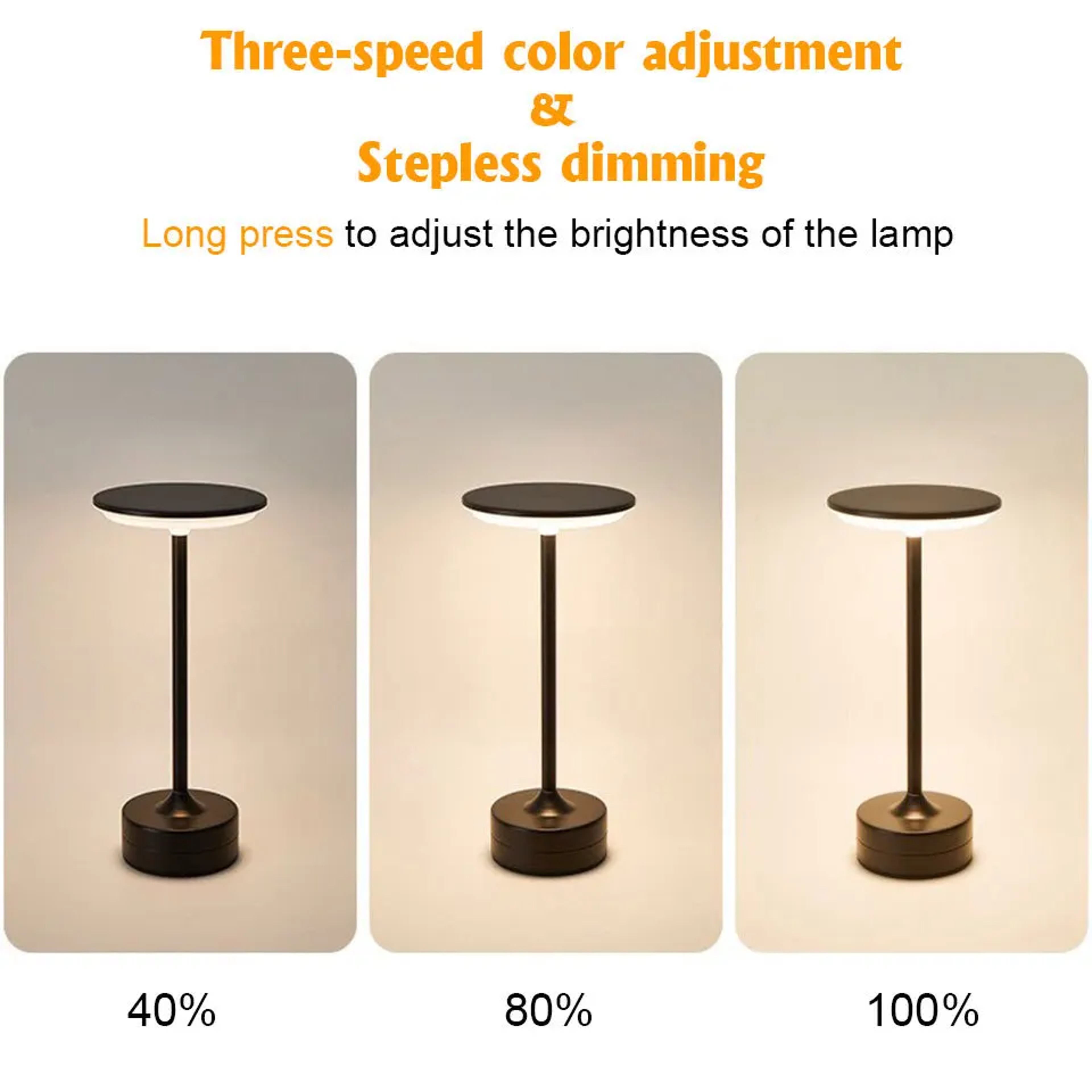 Vintage Metal LED Desk Lamp Touch Control Adjustable Brightness Rechargeable Portable For Office Be 2