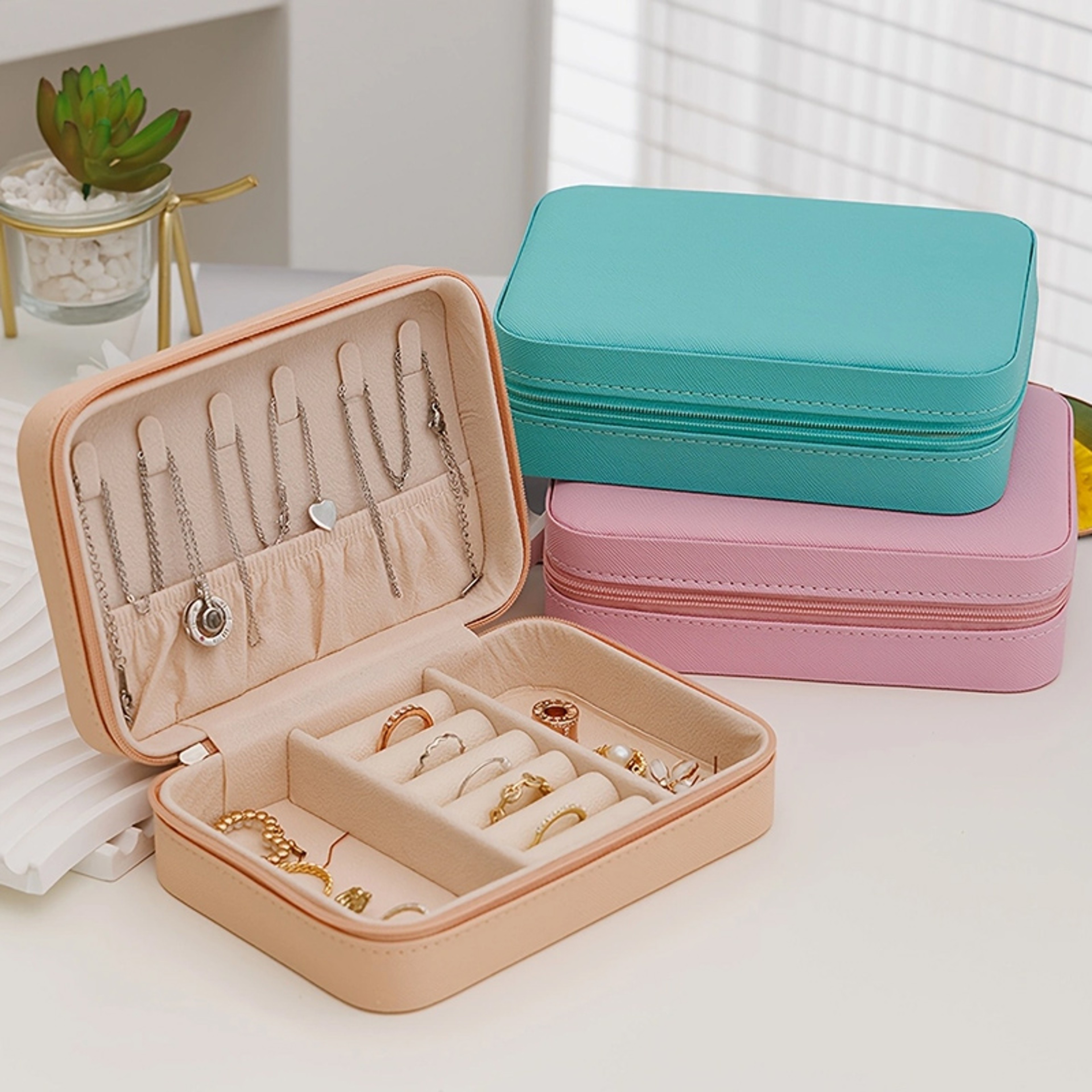 Heart Shaped Jewelry Box, Portable Zipper Jewelry Organizer, Exquisite Travel Ring & Necklace Box, Perfect Valentine Day – view 2