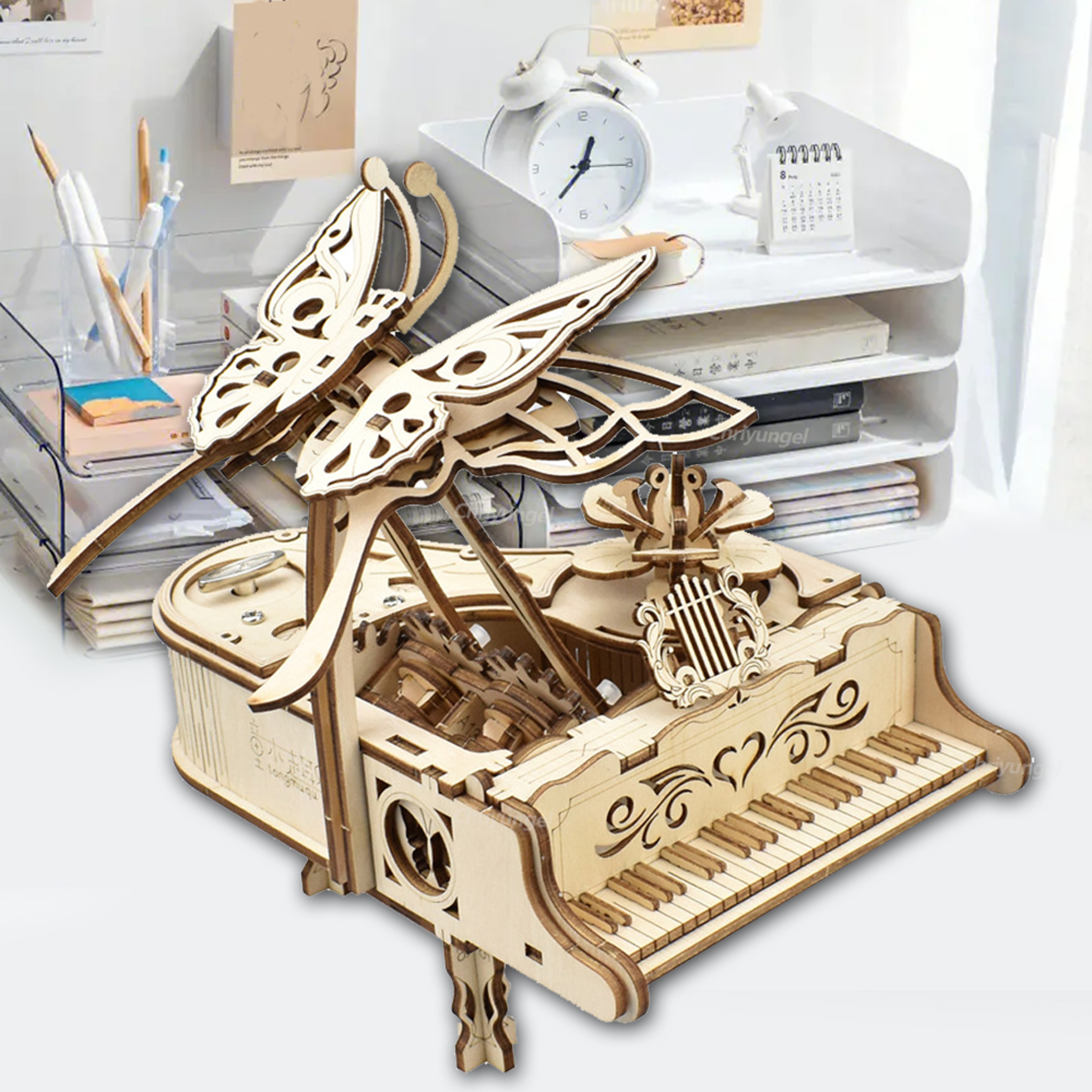 Wooden Puzzle Music Box Piano Model Kit, DIY Assembly Musical Instrument Building Kits, Home Decor Crafts Gift for Adult – view 3