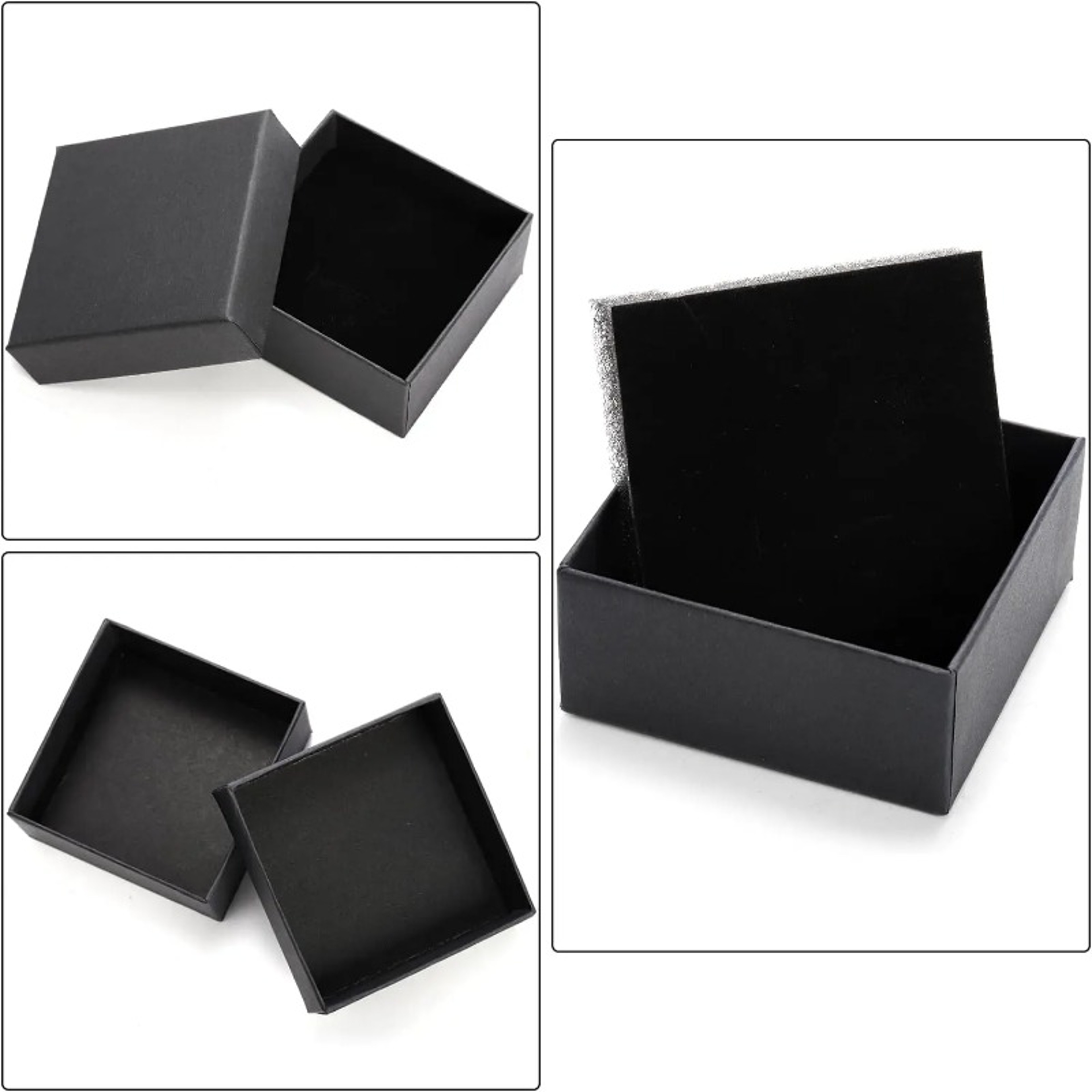 Black Kraft Jewelry Gift Box, Cardboard Ring Necklace Earring Organizer, Packaging Case with Sponge Inside – view 3