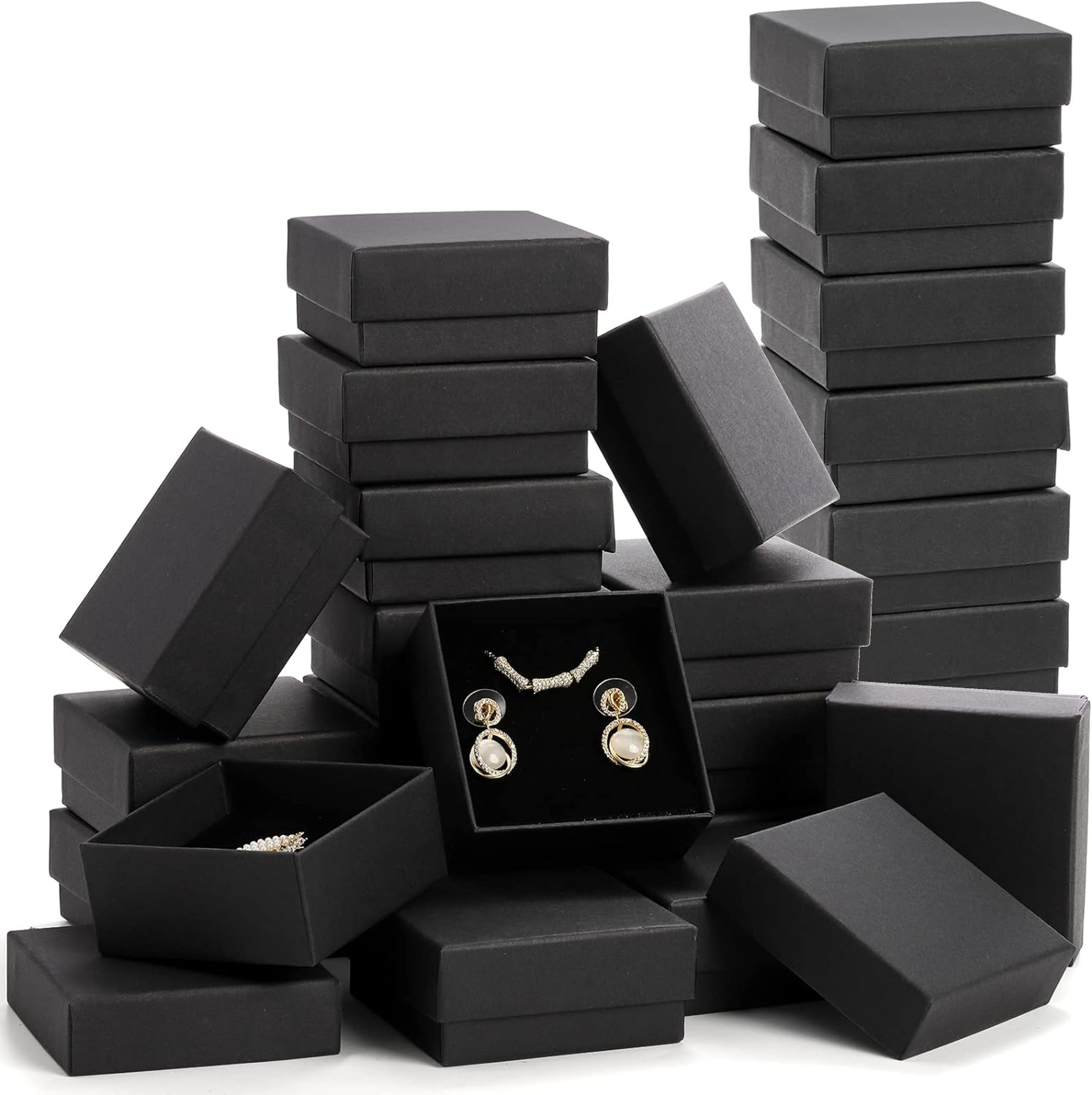Black Kraft Jewelry Gift Box, Cardboard Ring Necklace Earring Organizer, Packaging Case with Sponge Inside – view 7