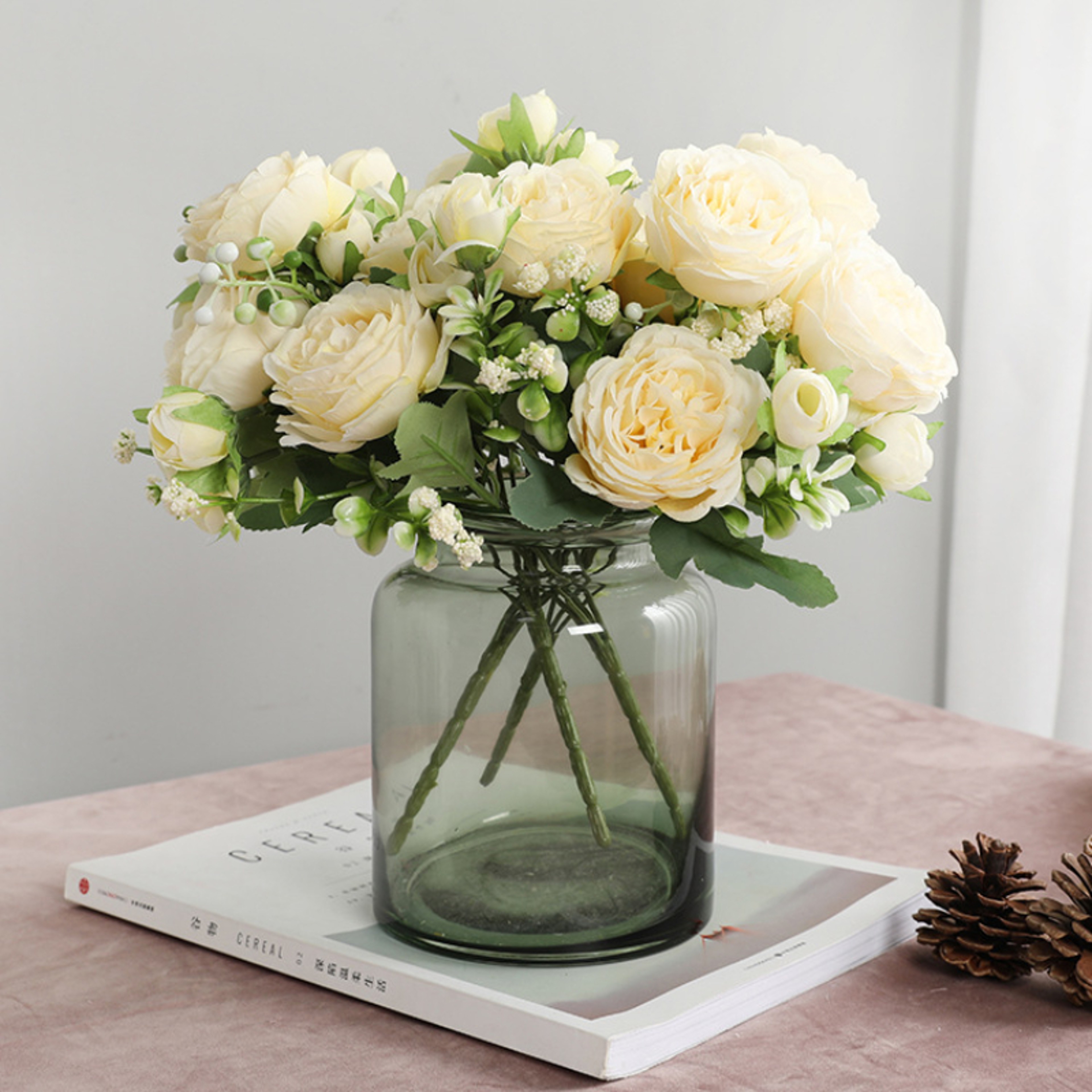 Rose Pink Silk Bouquet Peony Artificial Flower, Big Heads, Small Buds, Bride Wedding Home Decoration – view 2