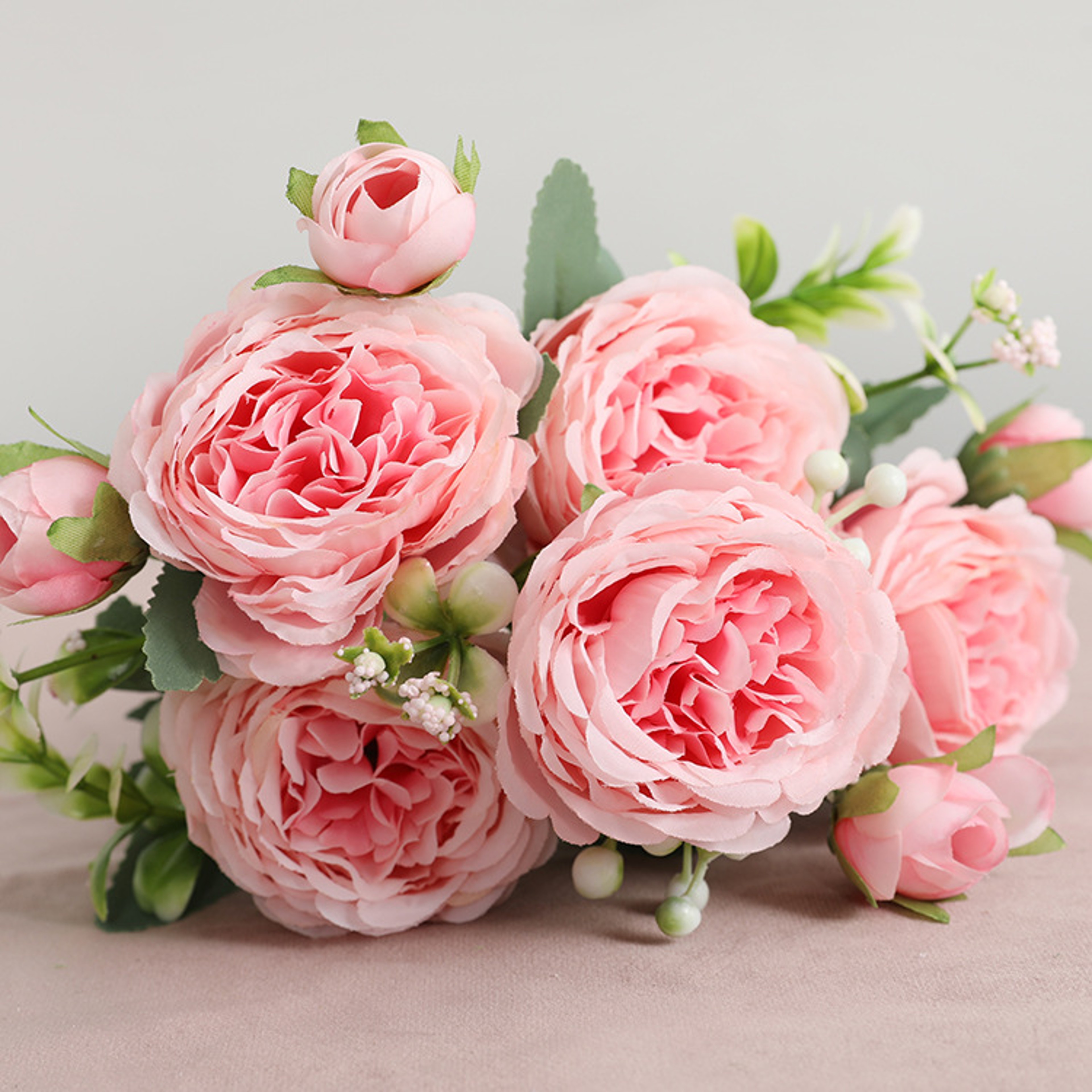 Rose Pink Silk Bouquet Peony Artificial Flower, Big Heads, Small Buds, Bride Wedding Home Decoration – view 13