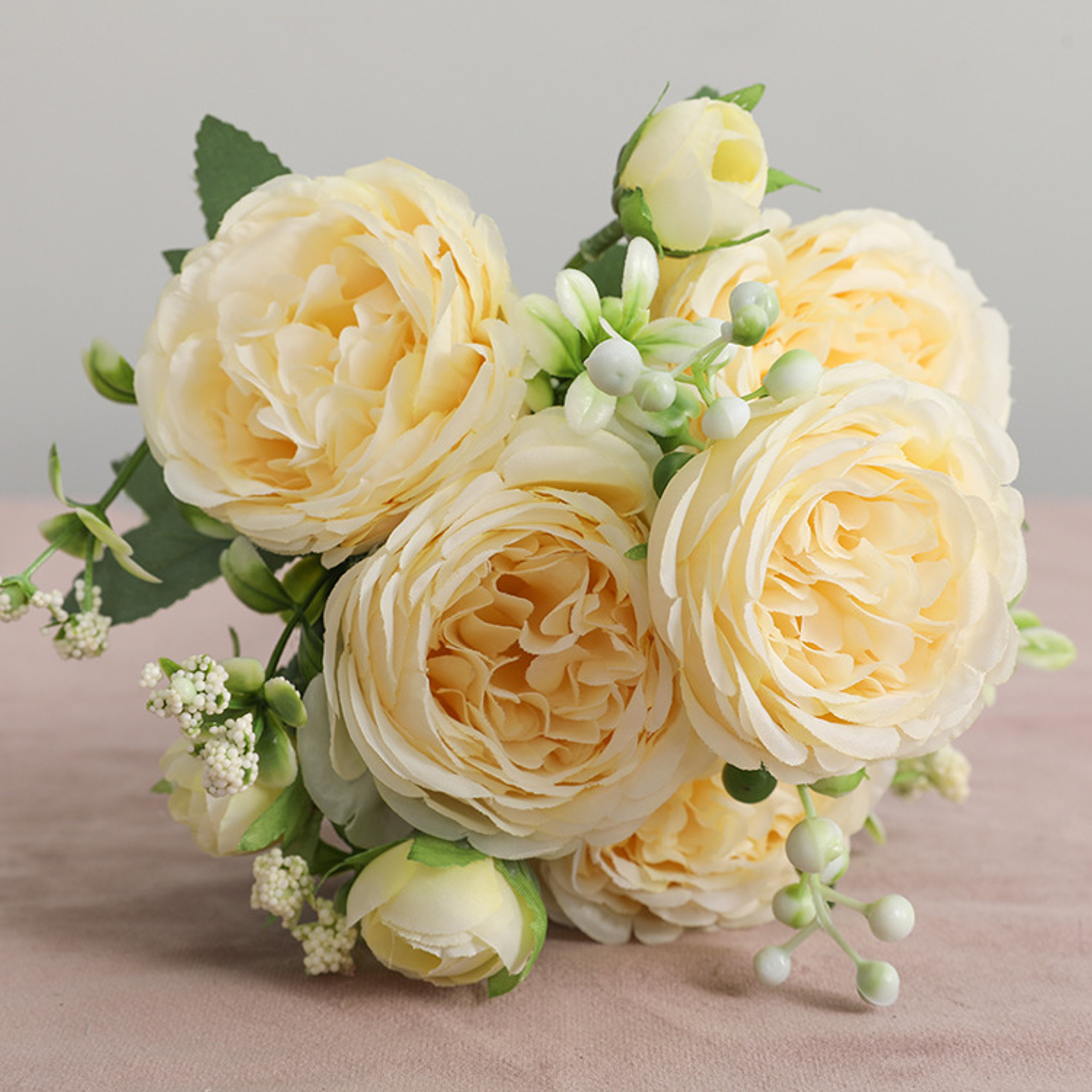 Rose Pink Silk Bouquet Peony Artificial Flower, Big Heads, Small Buds, Bride Wedding Home Decoration – view 17