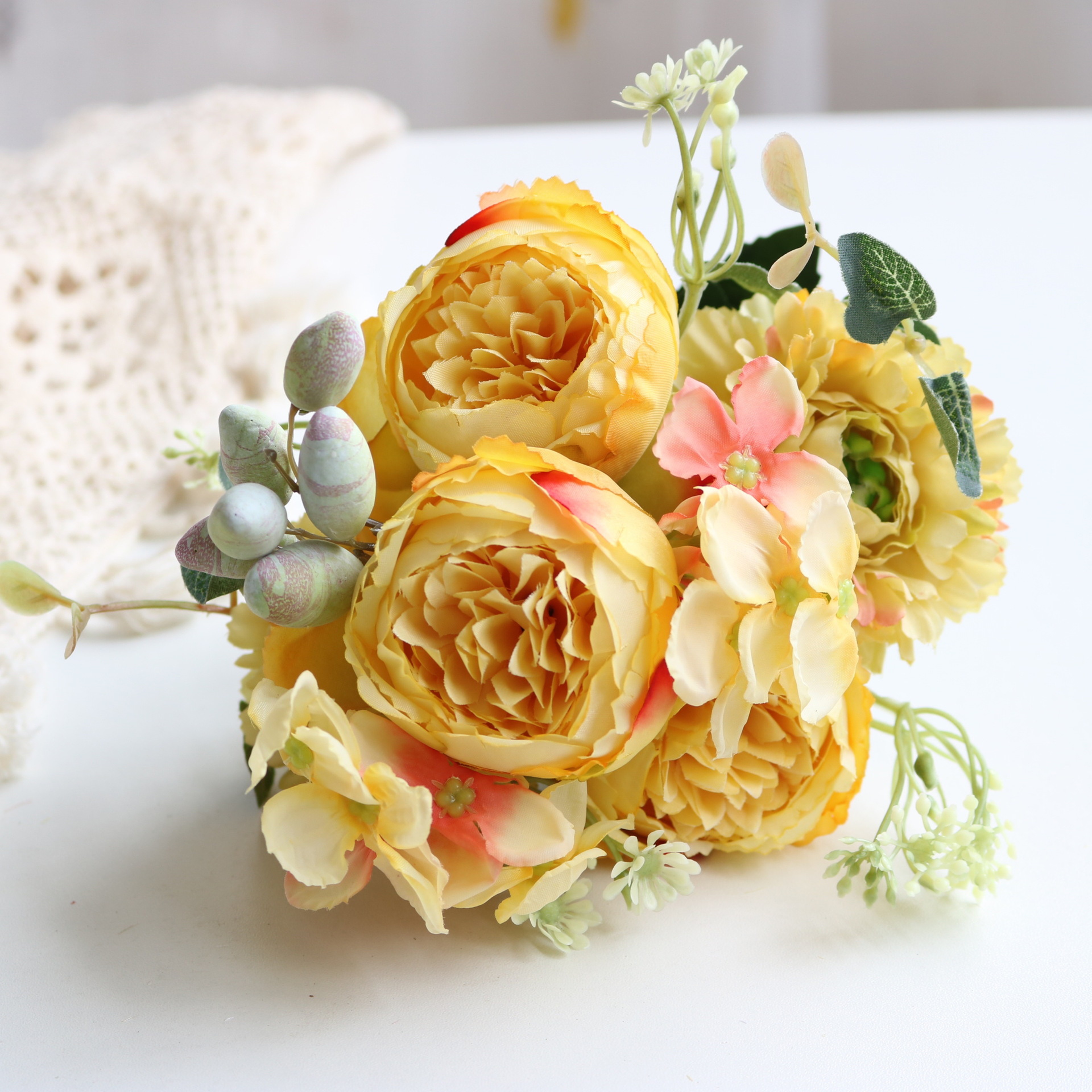 Rose Pink Silk Bouquet Peony Artificial Flower, Big Heads, Small Buds, Bride Wedding Home Decoration – view 30