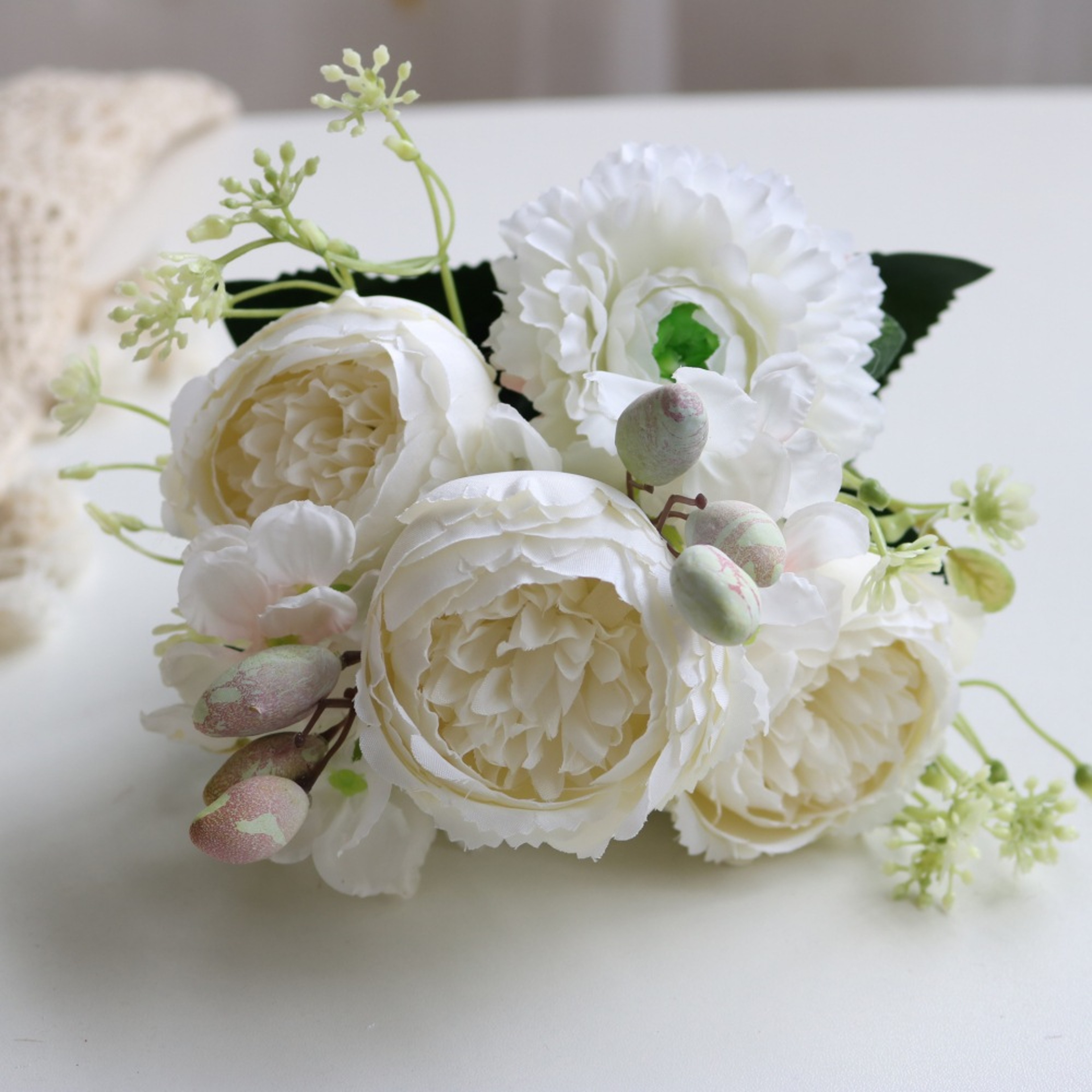 Rose Pink Silk Bouquet Peony Artificial Flower, Big Heads, Small Buds, Bride Wedding Home Decoration – view 34