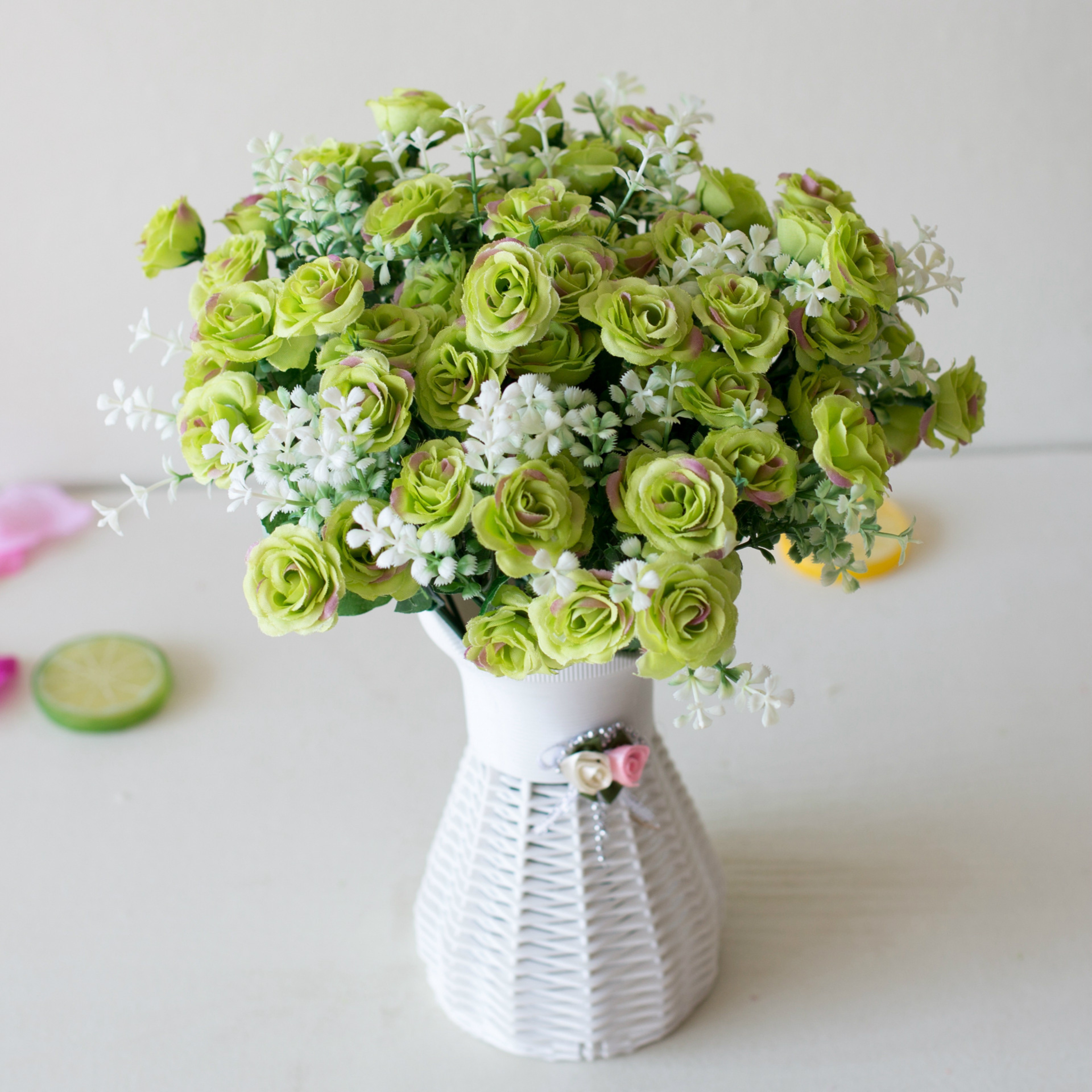 Artificial Mini Roses Flower Bouquet, Home Living Room Decor, Office Desktop Ornament, Fake Flowers for Wedding Party – view 2