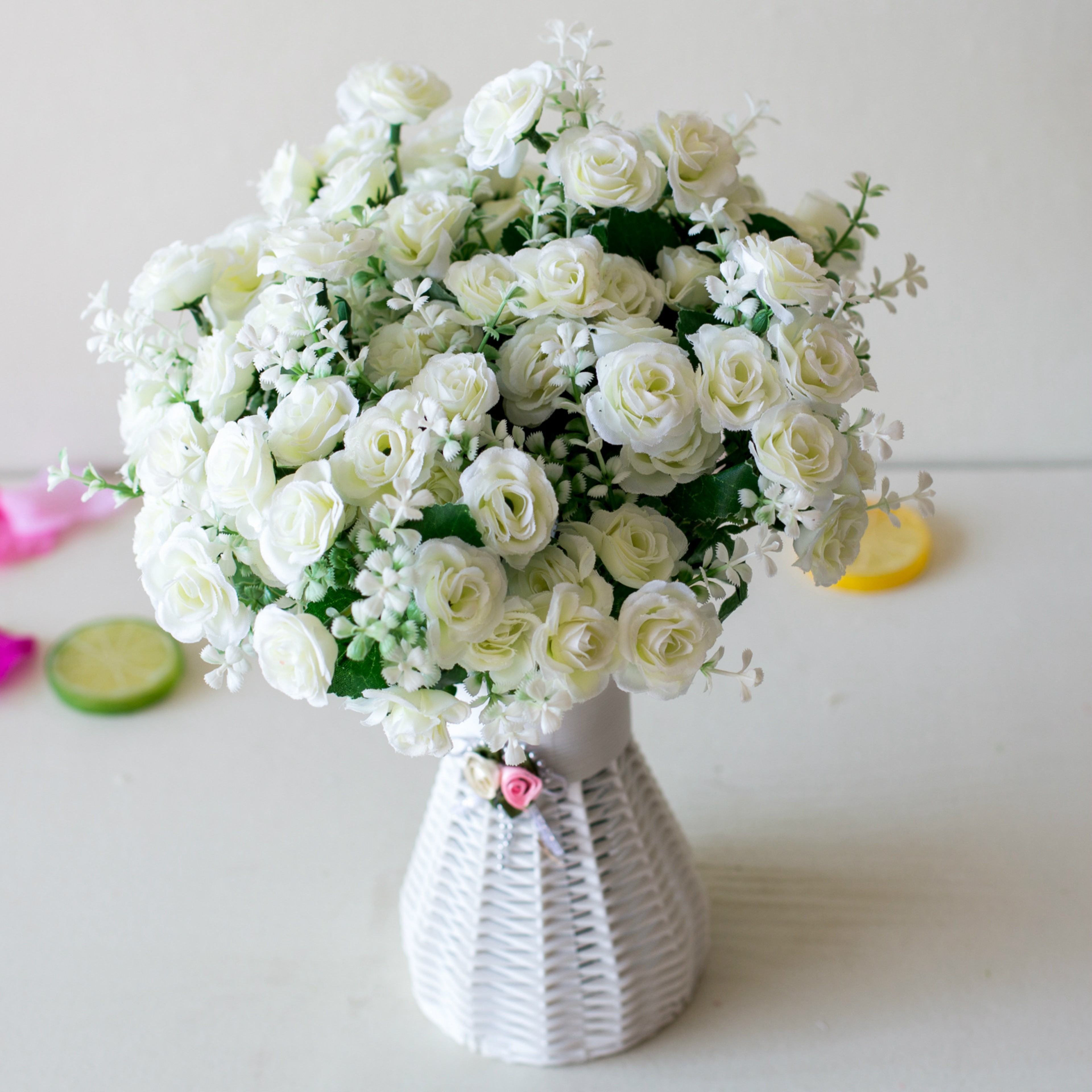 Artificial Mini Roses Flower Bouquet, Home Living Room Decor, Office Desktop Ornament, Fake Flowers for Wedding Party – view 11