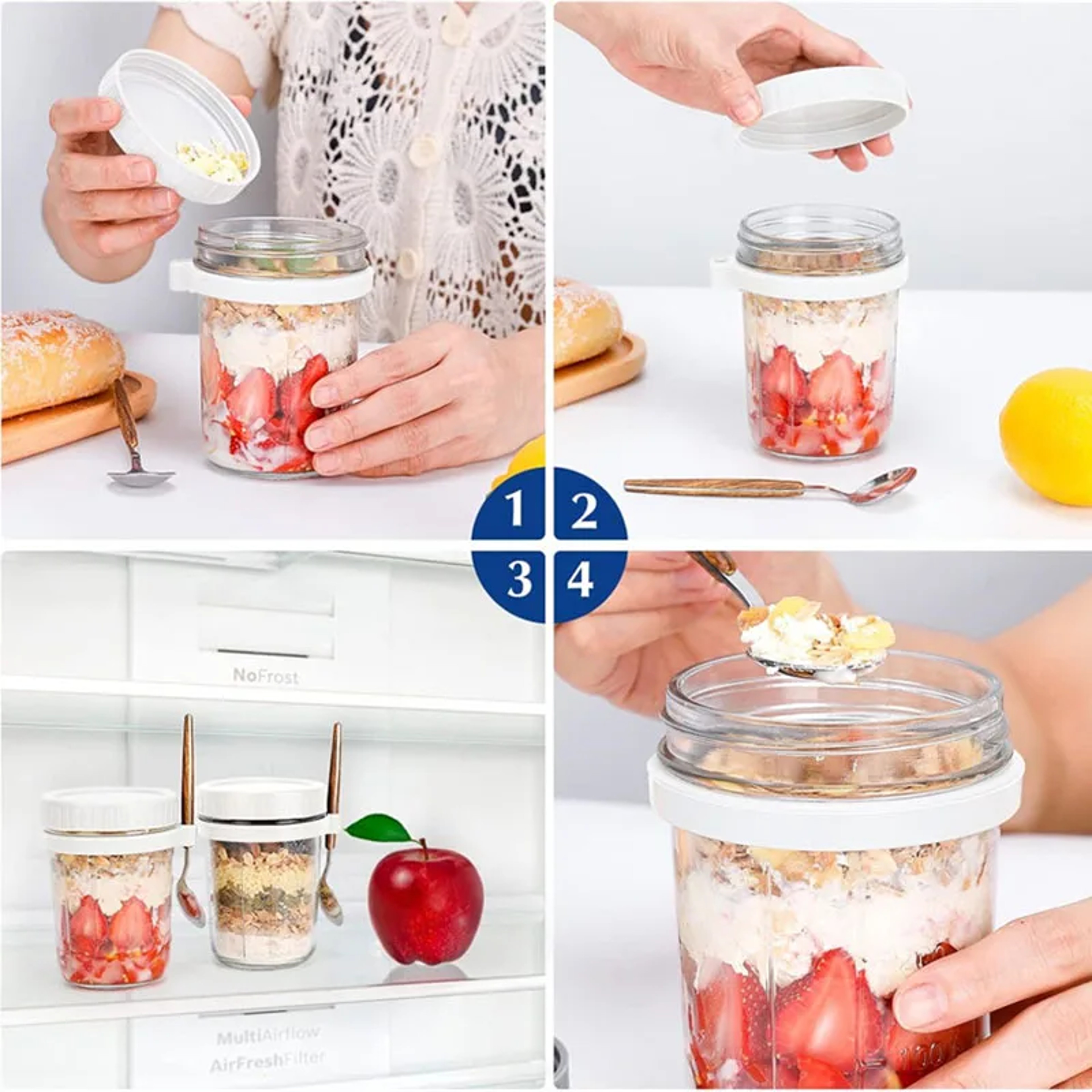 Overnight Oats Container With Lid And Spoon Airtight Oatmeal Container With Scale Portable Fruit Sa 3