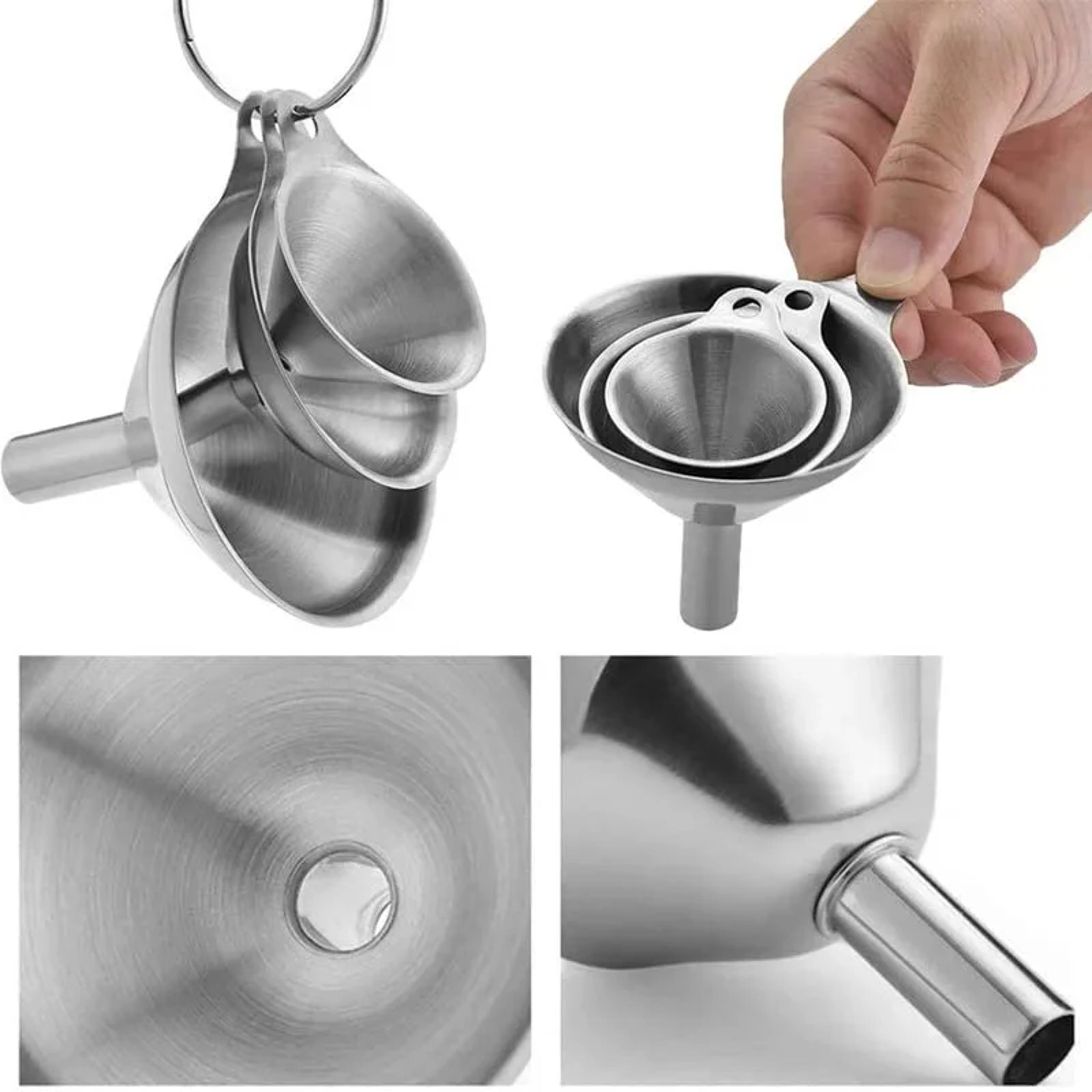 Stainless Steel Kitchen Funnels Set For Filling Bottles Vinegar Spice Essential Oil Funnels For Kit