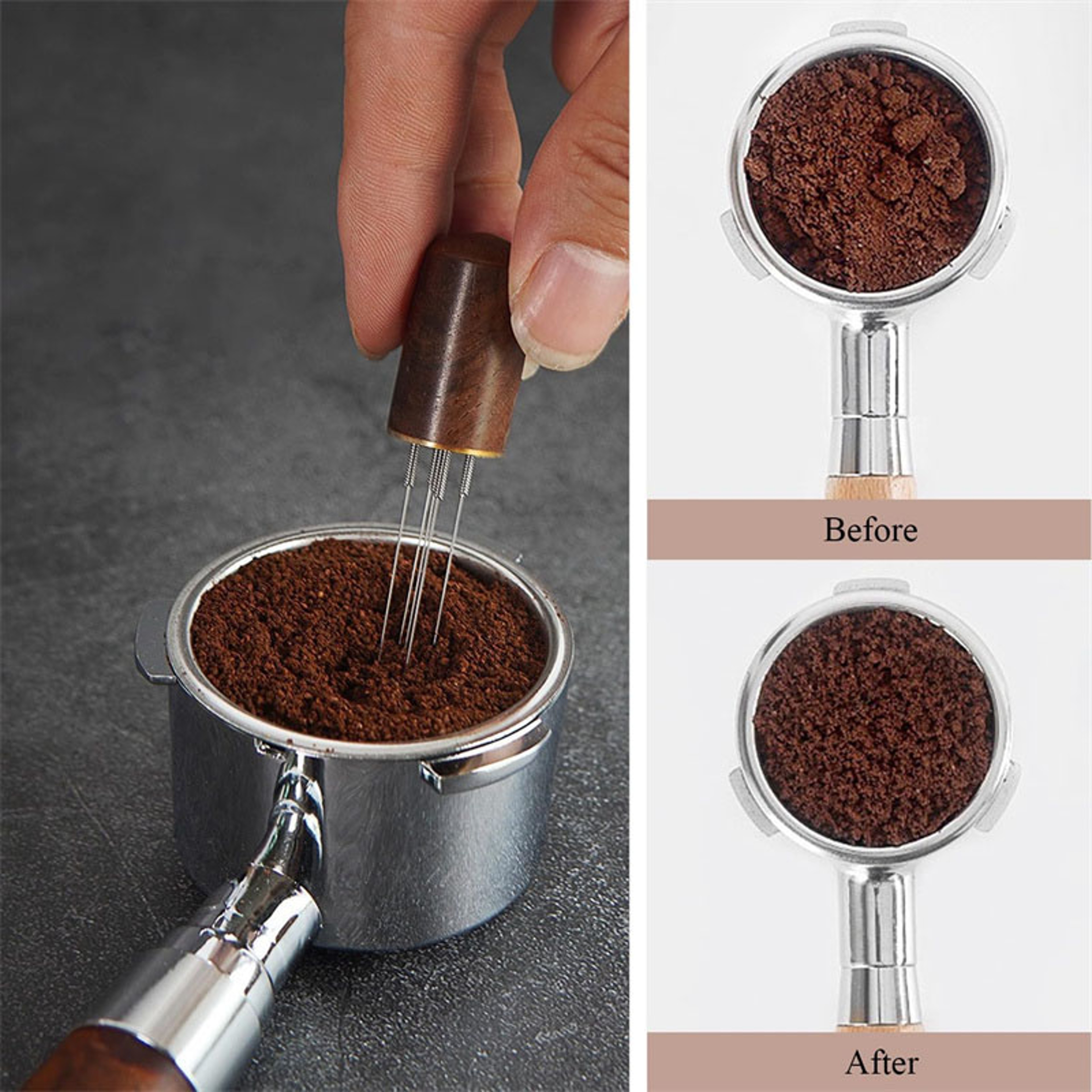 Stainless Steel 6-pin Espresso Distribution Tool, Coffee Distributor, Espresso Stirrer with Walnut Handle, Replaceable – view 5