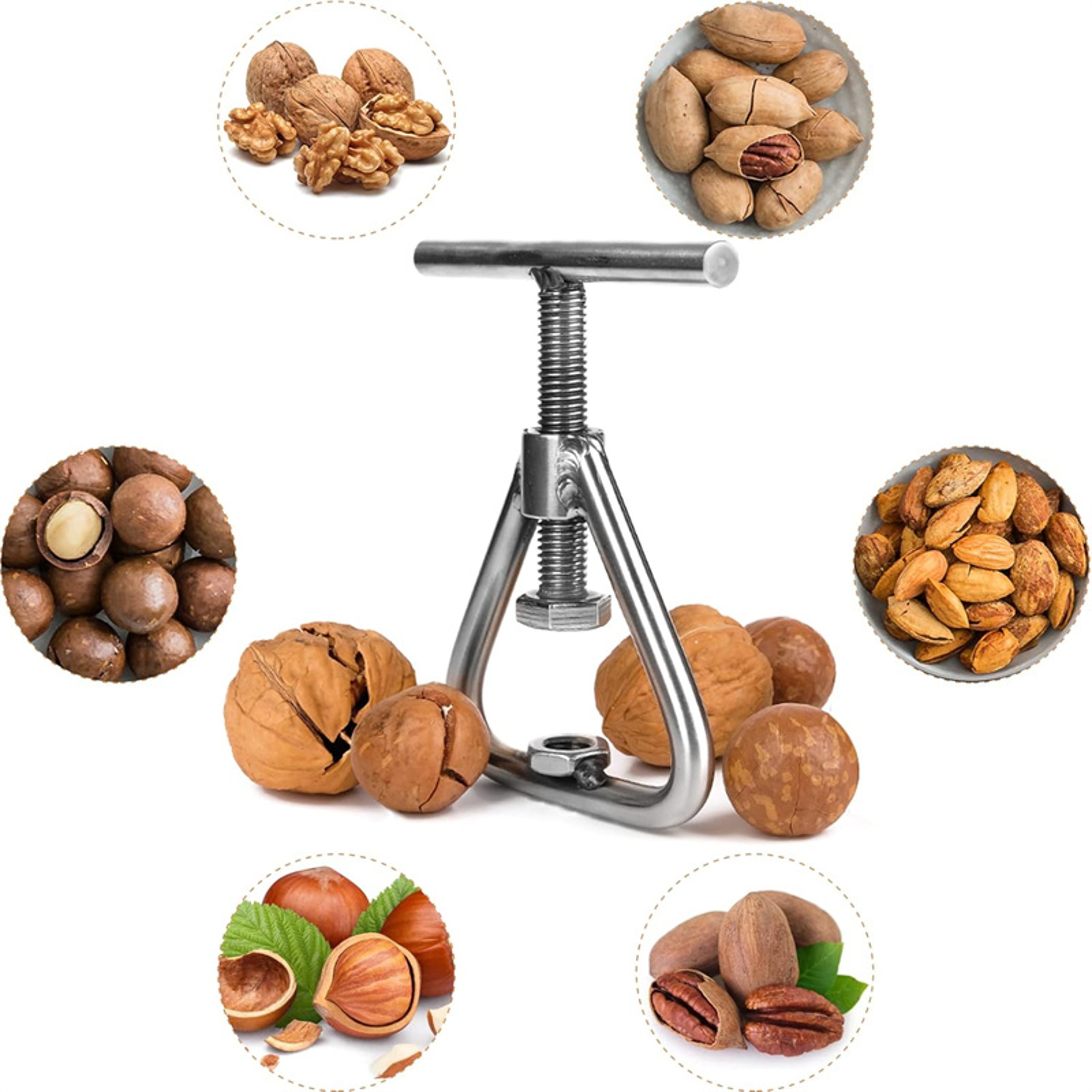 Stainless Steel Manual Nut Opener, Walnut Cracker, Adjustable Screw Mechanism for All Nuts, Durable Kitchen Gadget, Easy – view 3