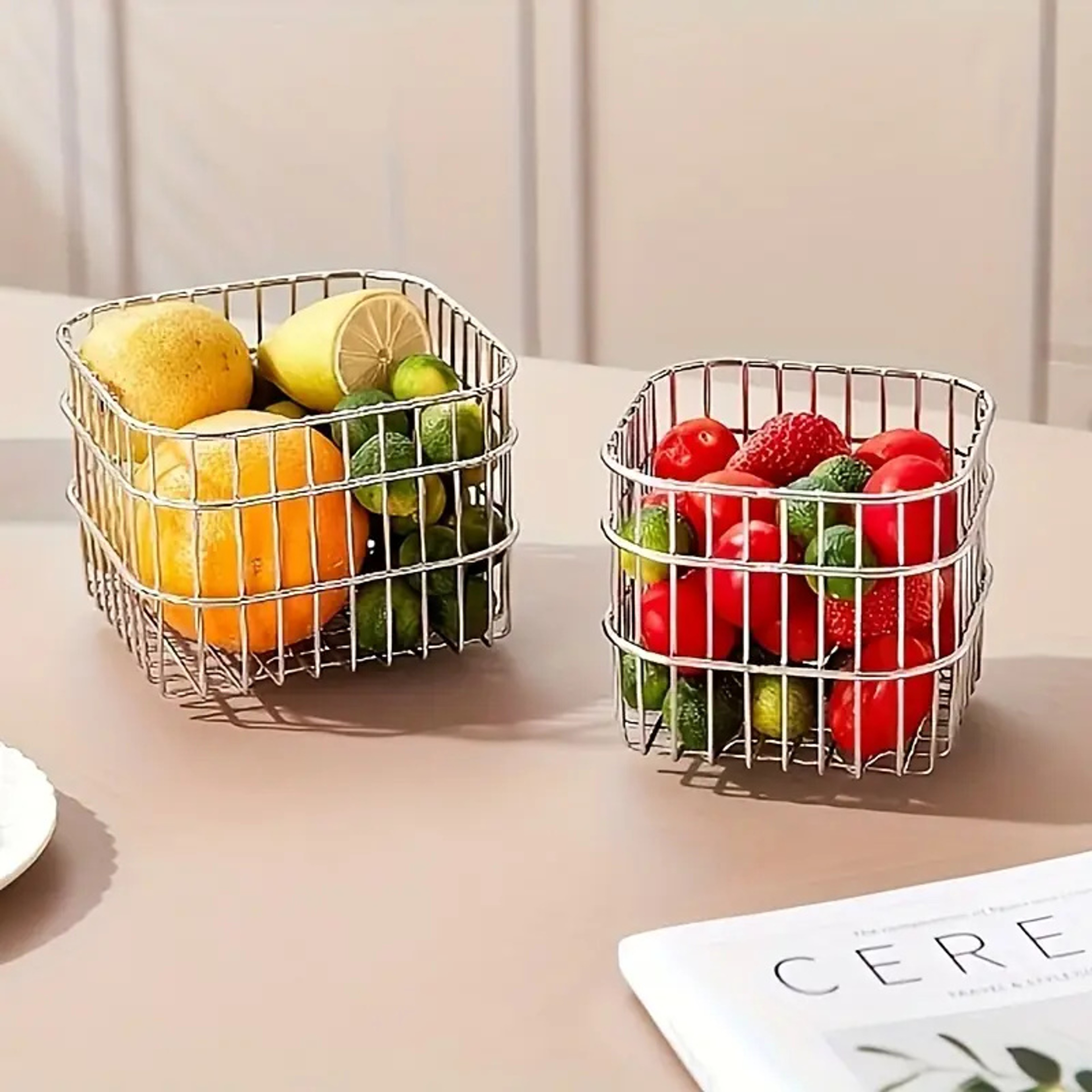 Desktop Square Storage Basket, Stainless Steel Draining Fruit and Vegetable Storage Bucket for Kitchen, Metal Desktop – view 1