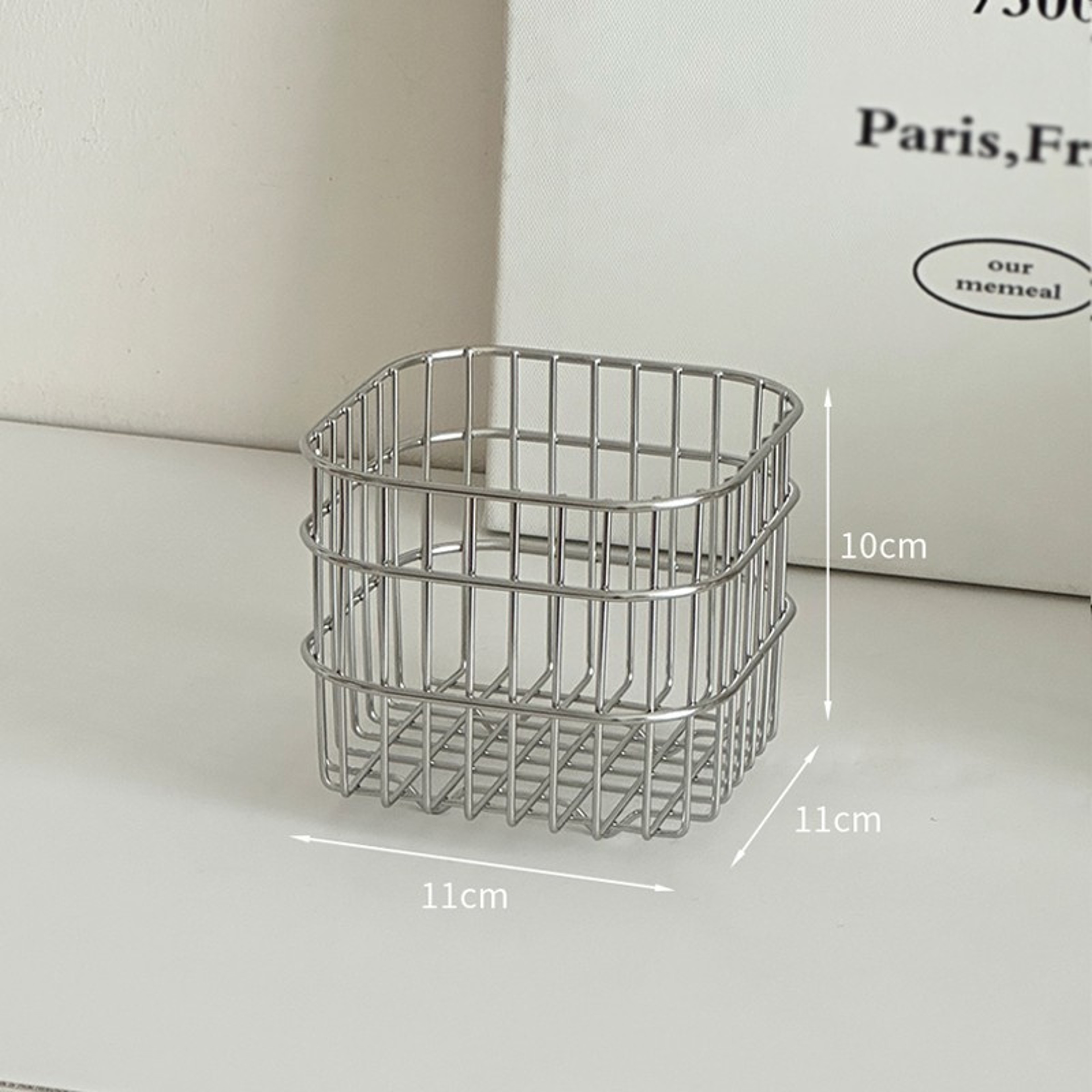 Desktop Square Storage Basket, Stainless Steel Draining Fruit and Vegetable Storage Bucket for Kitchen, Metal Desktop – view 7