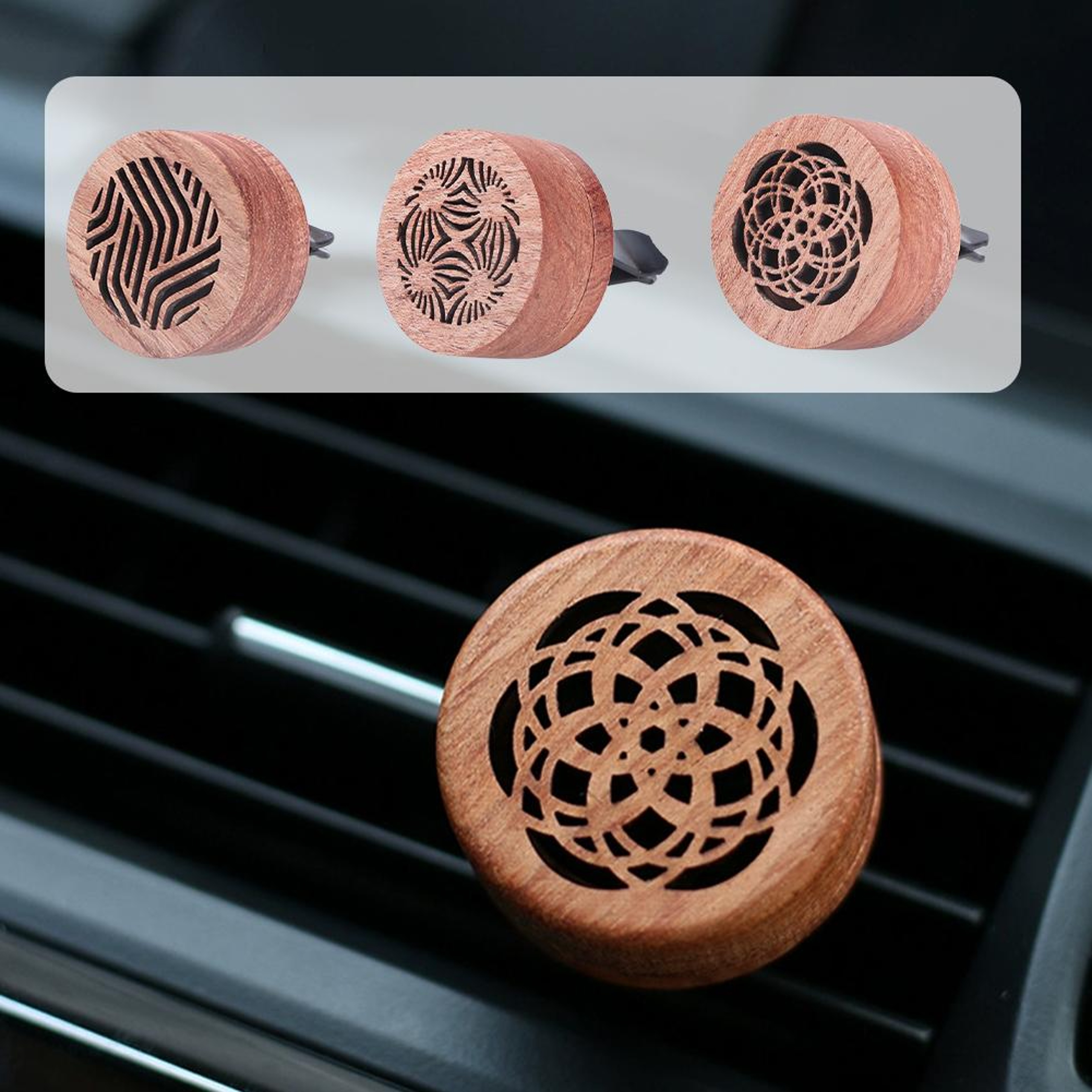 Wooden Car Diffuser Rosewood Carved Car Aromatherapy Auto Exquisite Car Air Freshener Clip Decorati 5