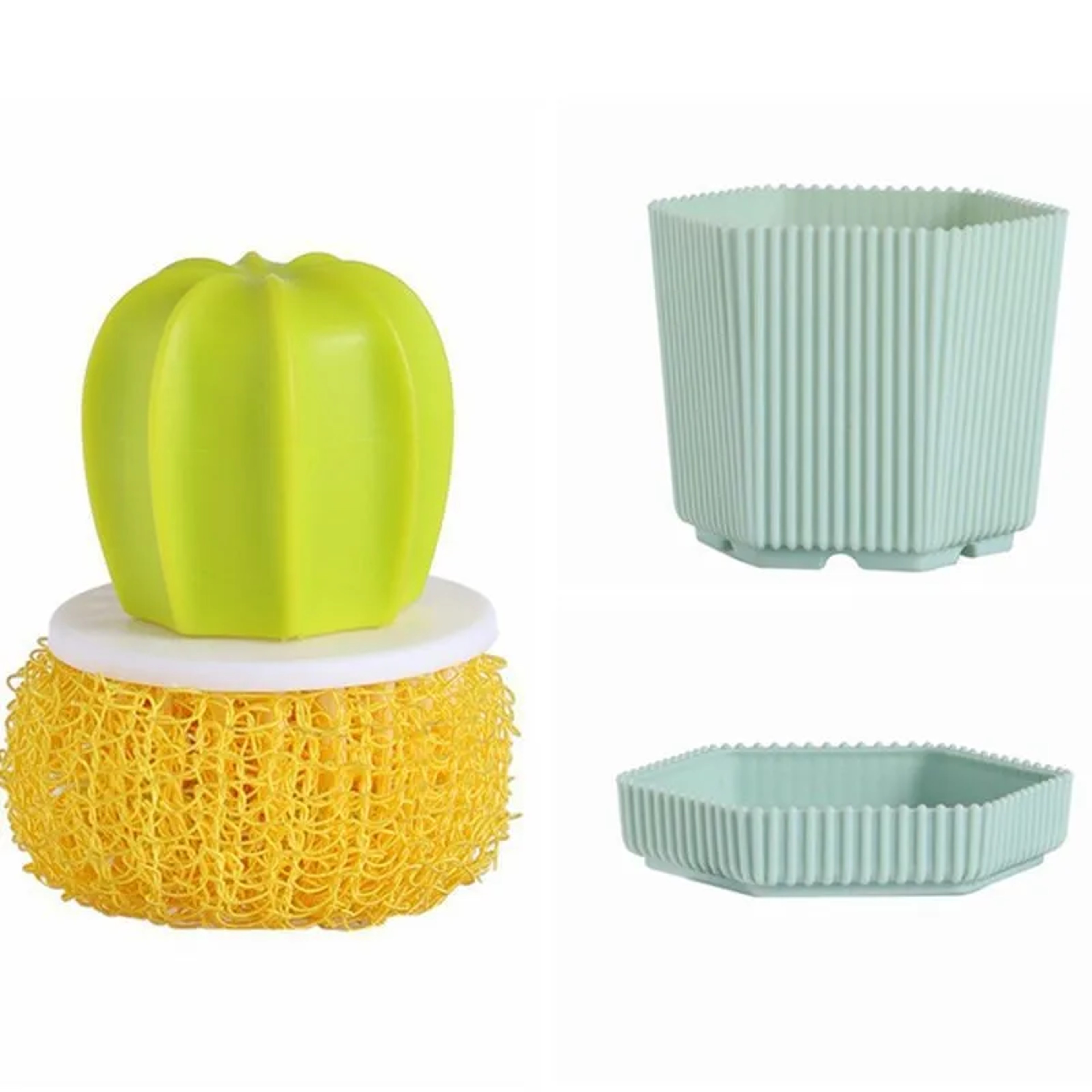 Household Kitchen Cleaning Brush Cactus Dishwashing Brush Pot Wash Brush With Handle Nano Cleaning  6