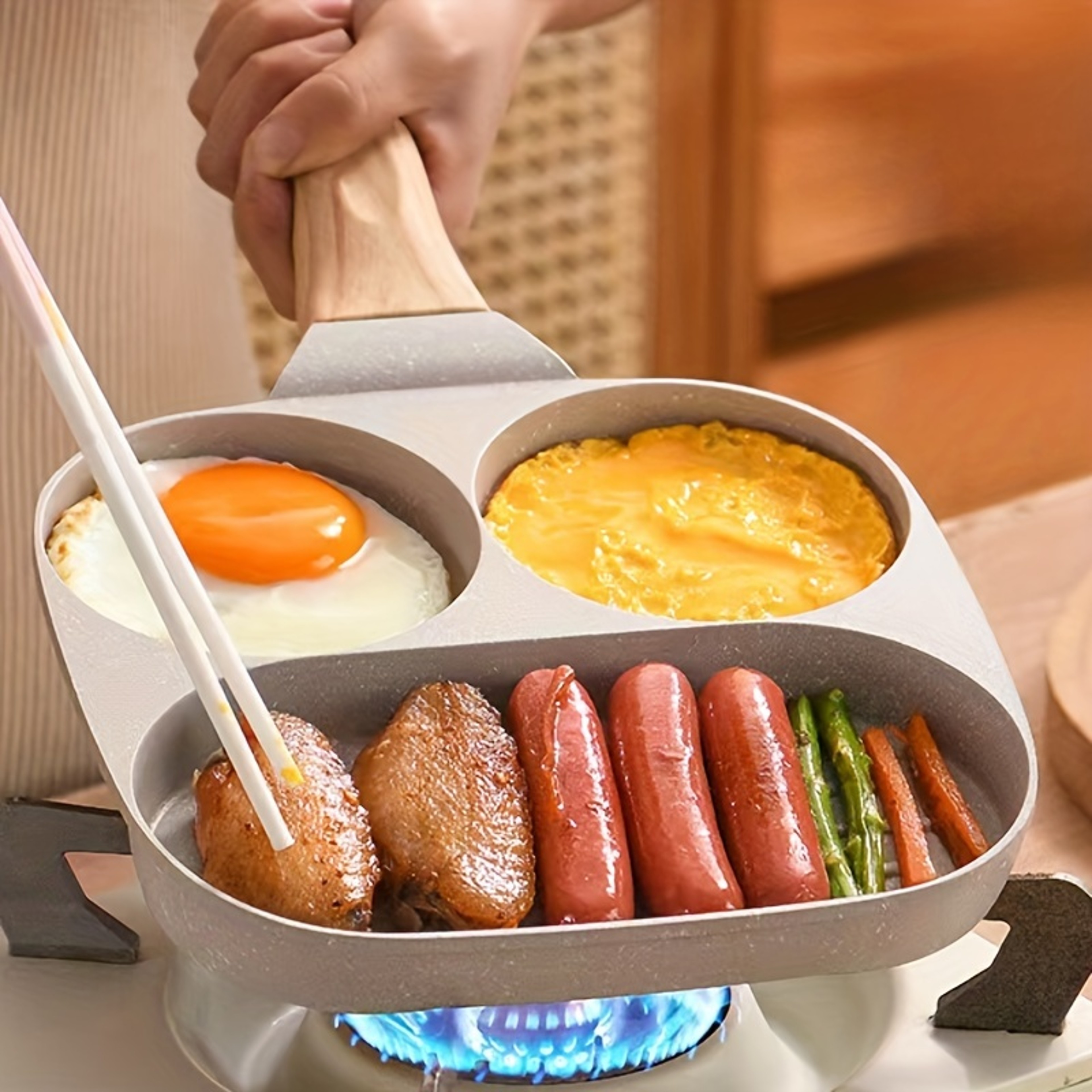 Non-Stick Aluminum Skillet, Multi-Section Compartment Egg Pancake Pan with Rust-Resistant Handle, Perfect for Kitchen – view 7