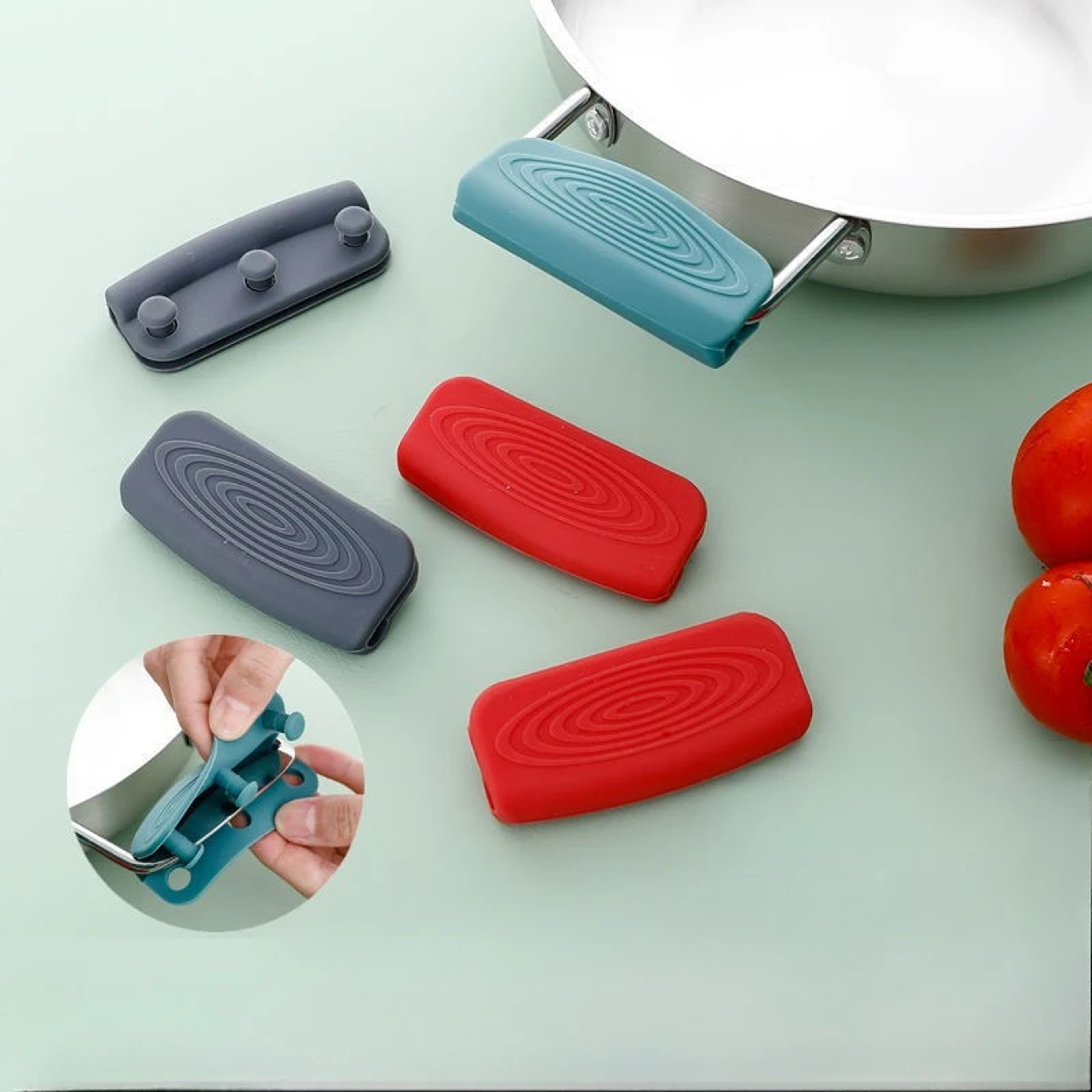 Silicone Pan Handle Cover Auto Lock Heat Resistant Clip For Cast Iron Skillet Pot Anti Scald Cookin 2