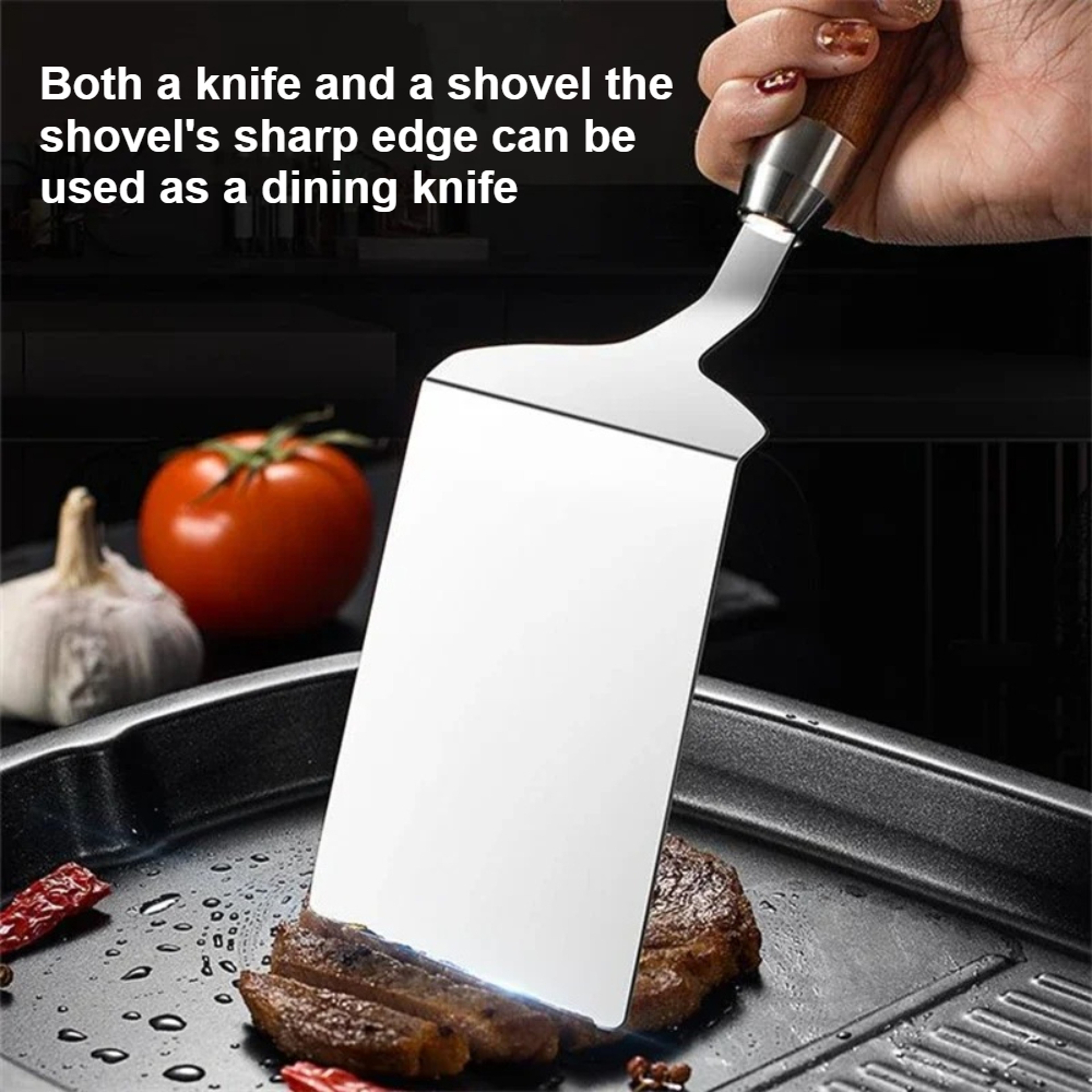 Stainless Steel Spatula With Wooden Handle Steak Griddle Spatula For Turning Serving Egg BBQ Burger 1