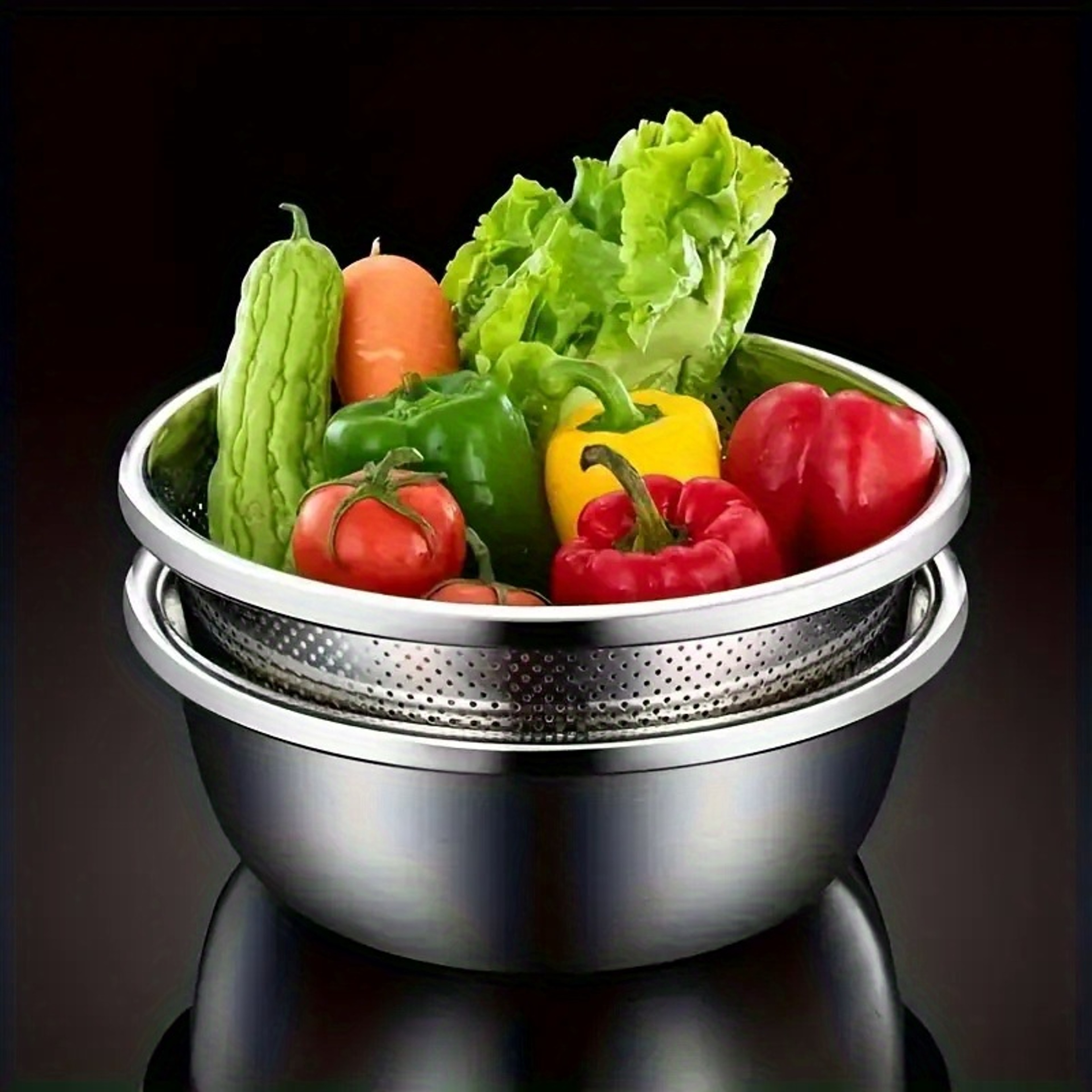 Stainless Steel Rice Washing Bowl With Drain Holes Vegetable Fruit Strainer Colander For Kitchen Si 4
