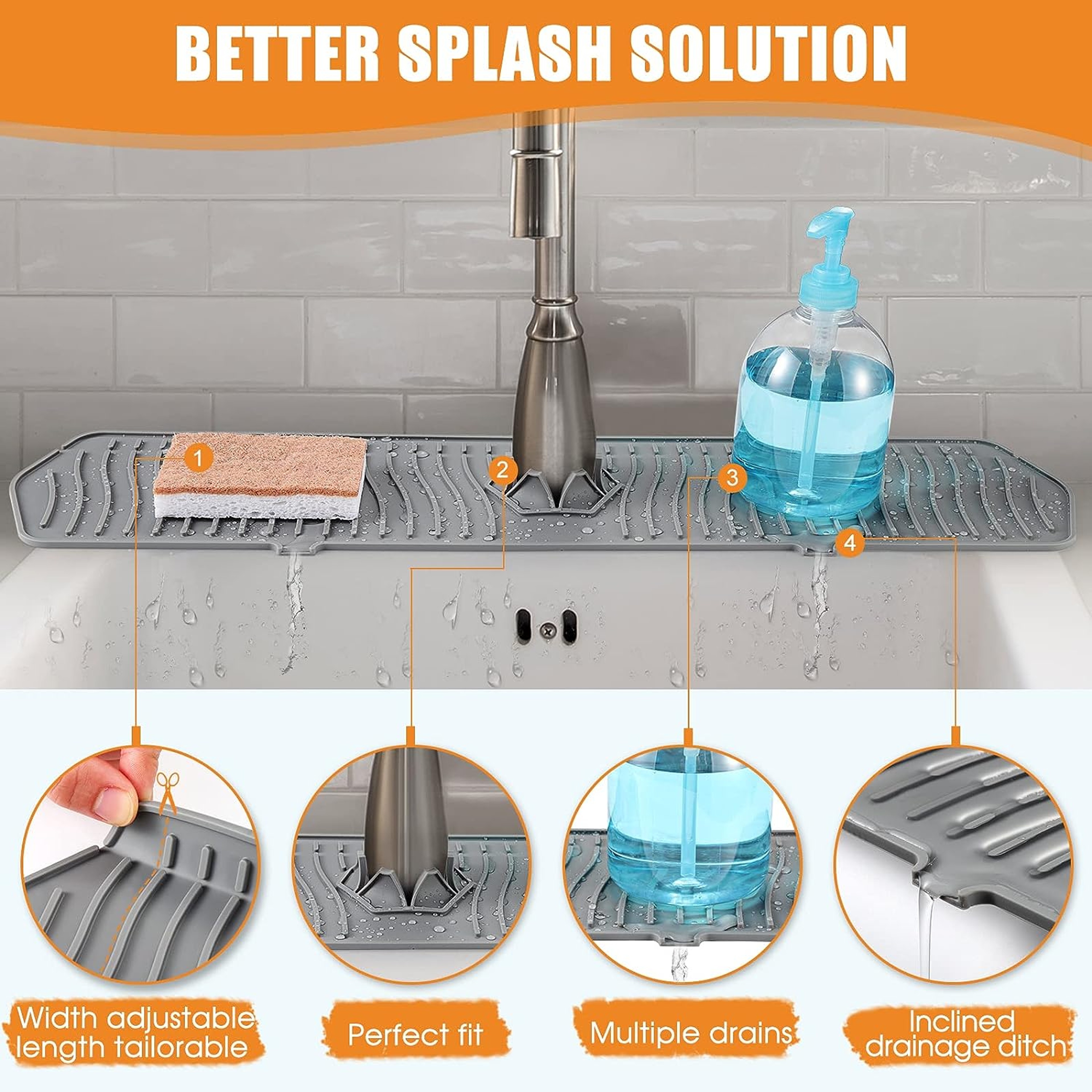 Kitchen Long Silicone Sink Faucet Mat, Splash Guard, Absorbent Countertop Protector, Kitchen Gadgets – view 3