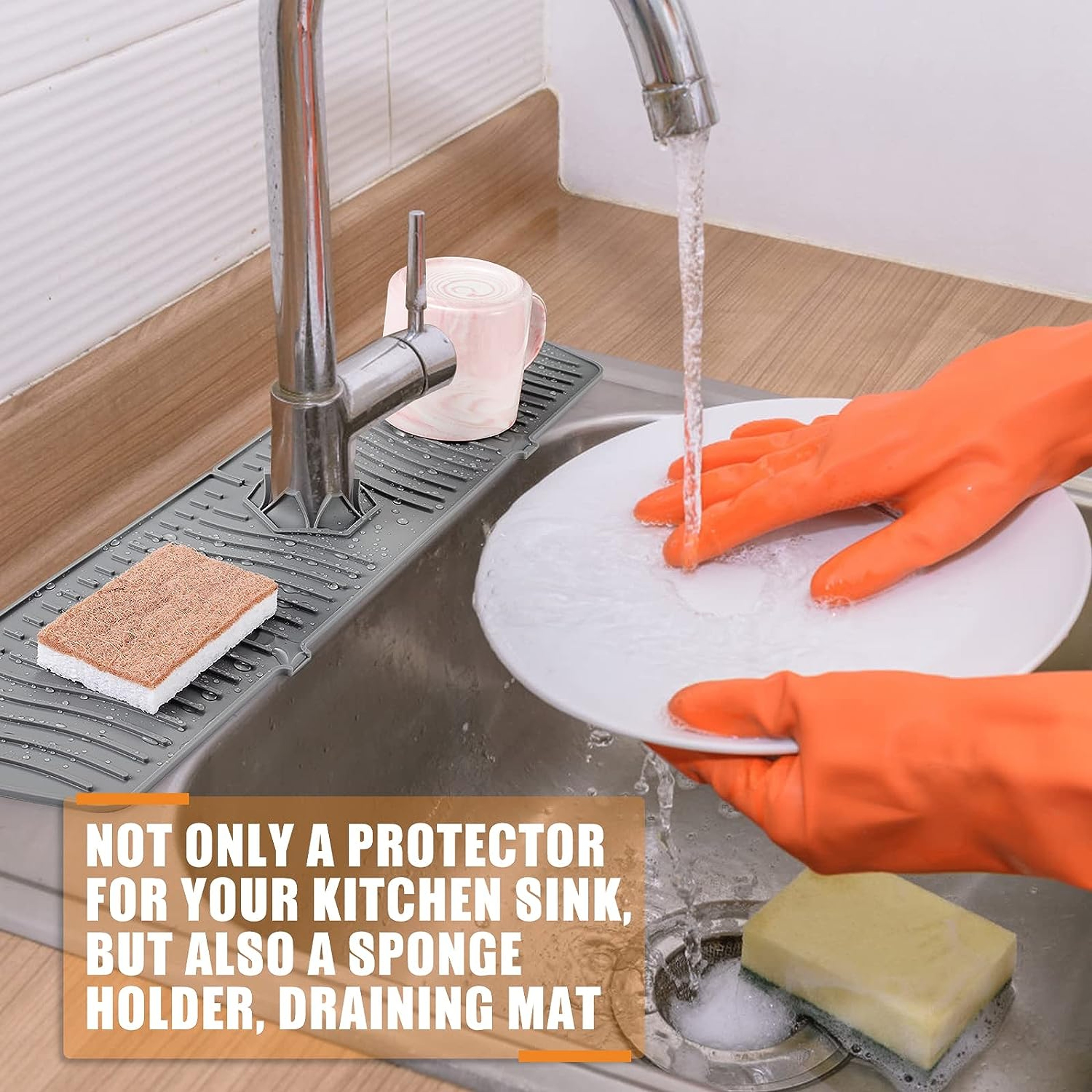 Kitchen Long Silicone Sink Faucet Mat, Splash Guard, Absorbent Countertop Protector, Kitchen Gadgets – view 4